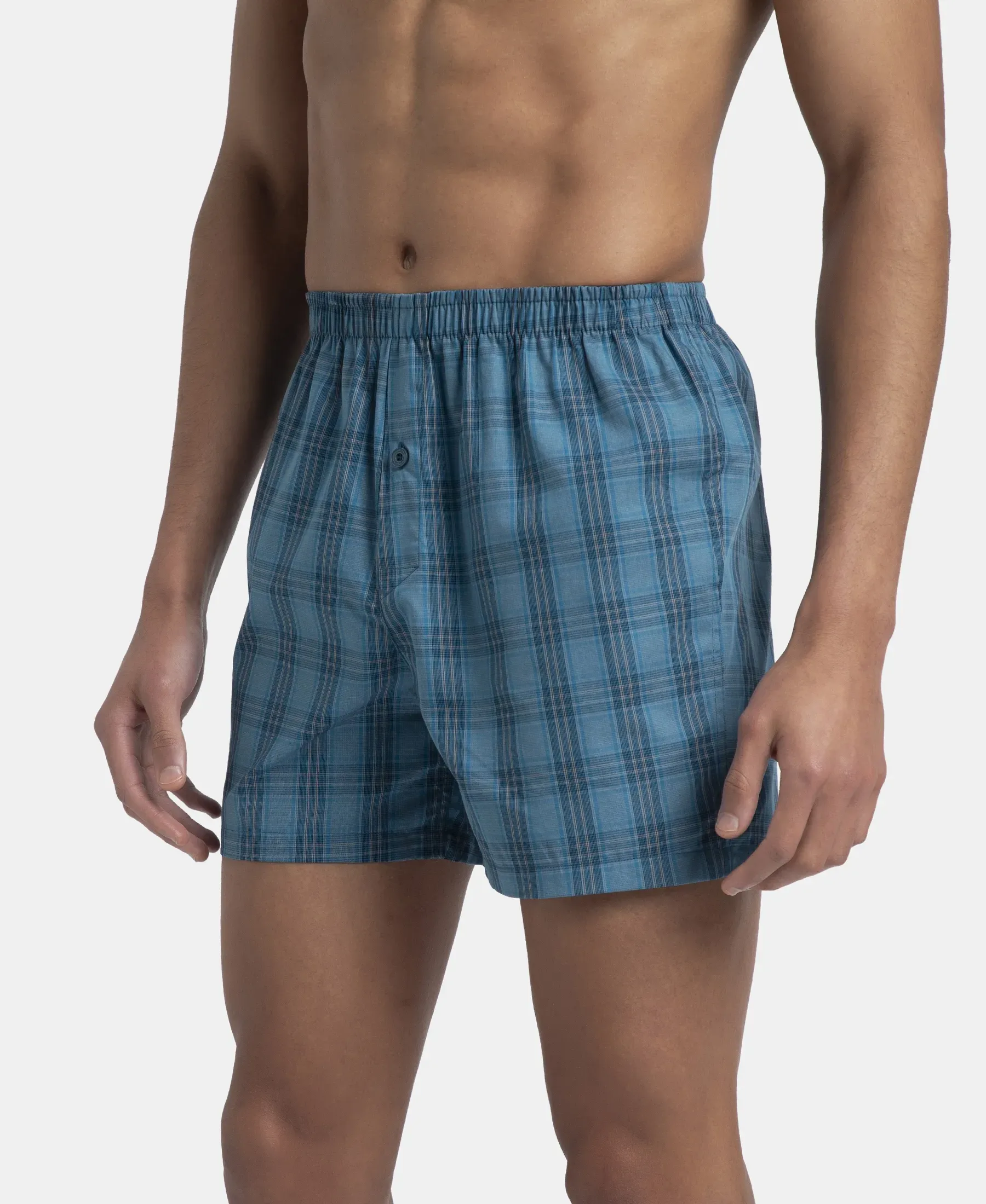 Super Combed Mercerized Cotton Woven Checkered Inner Boxers with Ultrasoft and Durable Inner Waistband - Black & Seaport Teal (Pack of 2) - Image 7
