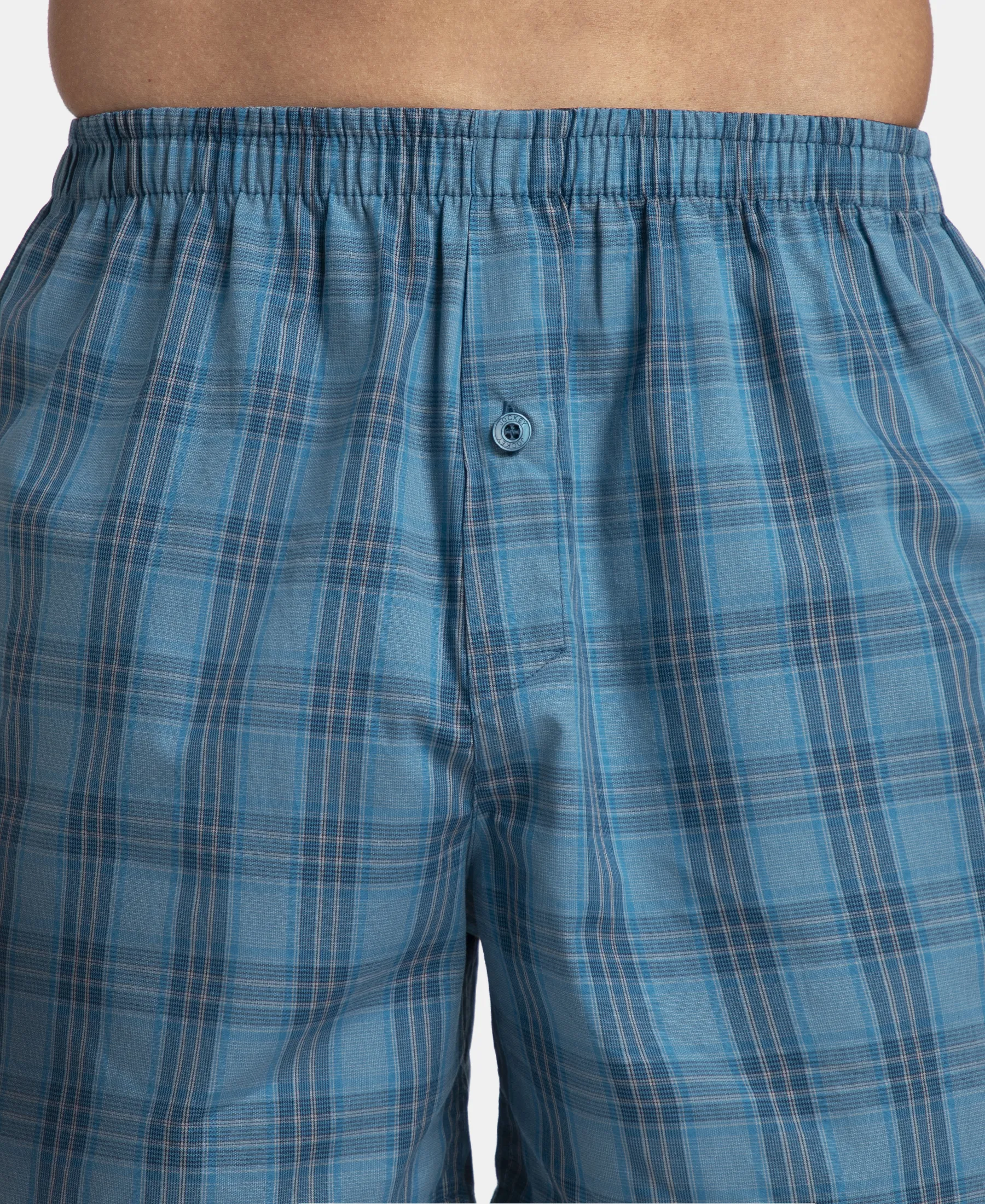 Super Combed Mercerized Cotton Woven Checkered Inner Boxers with Ultrasoft and Durable Inner Waistband - Black & Seaport Teal (Pack of 2) - Image 9