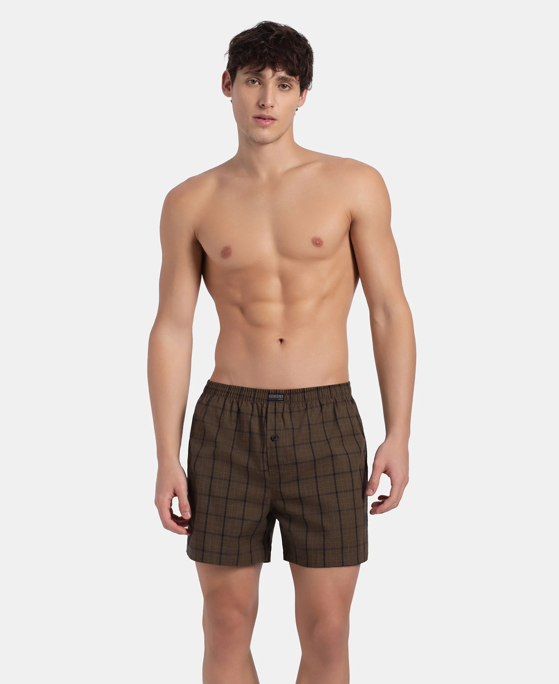 Super Combed Mercerized Cotton Woven Checkered Inner Boxers with Ultrasoft and Durable Inner Waistband - Dark Khaki & Sepia (Pack of 2) - Image 11