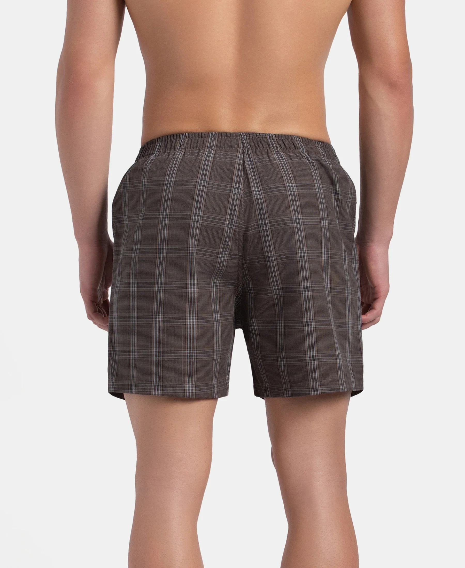 Super Combed Mercerized Cotton Woven Checkered Inner Boxers with Ultrasoft and Durable Inner Waistband - Dark Khaki & Sepia (Pack of 2) - Image 8