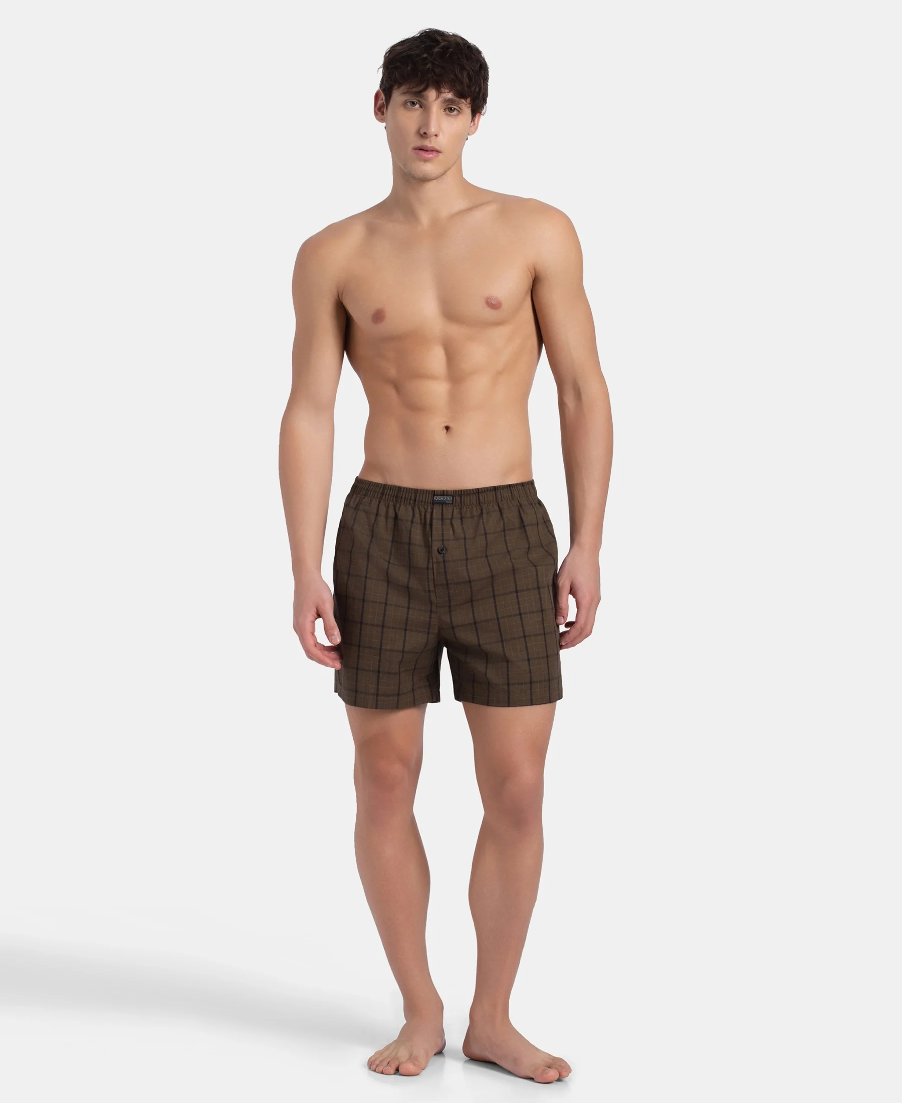 Super Combed Mercerized Cotton Woven Checkered Inner Boxers with Ultrasoft and Durable Inner Waistband - Dark Khaki & Sepia (Pack of 2) - Image 9