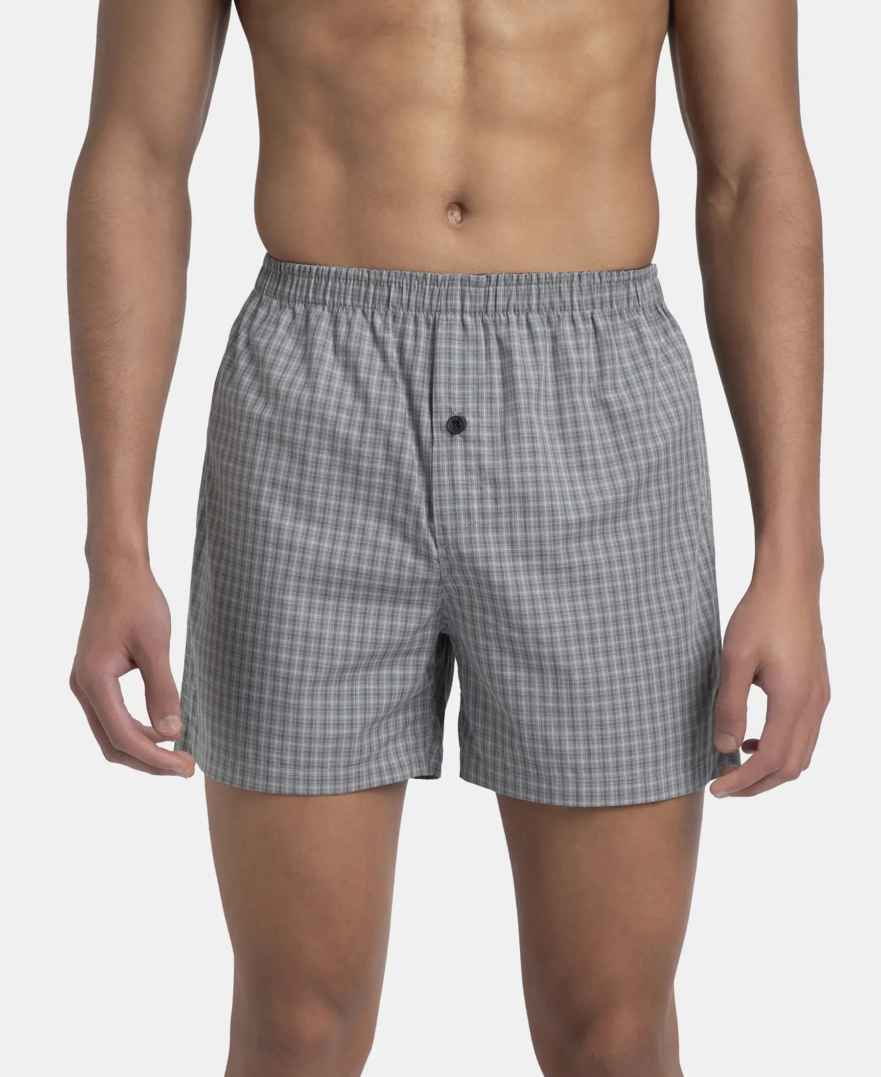 Super Combed Mercerized Cotton Woven Checkered Inner Boxers with Ultrasoft and Durable Inner Waistband - Grey & Green (Pack of 2) - Image 11