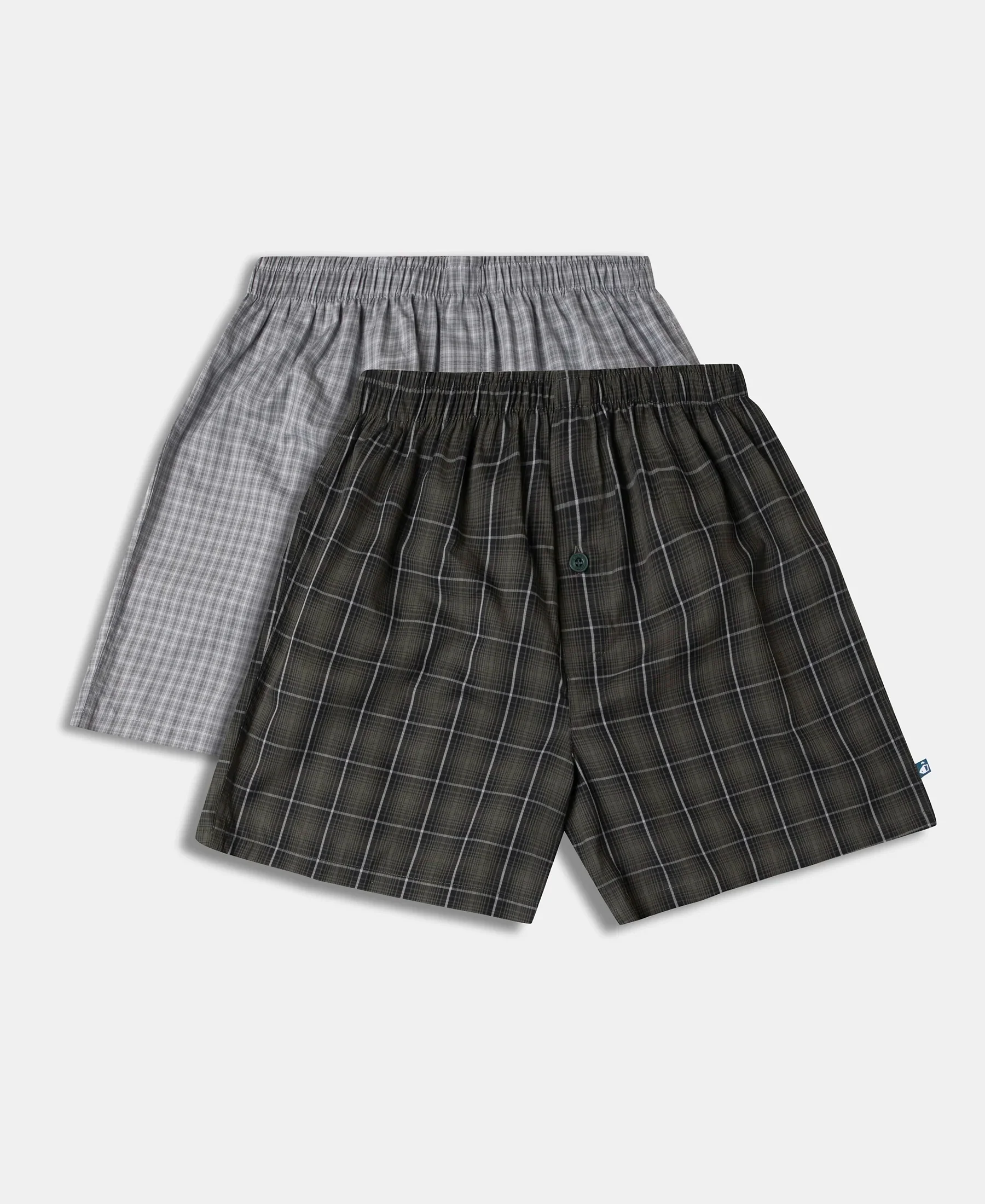 Super Combed Mercerized Cotton Woven Checkered Inner Boxers with Ultrasoft and Durable Inner Waistband - Grey & Green (Pack of 2) - Image 17