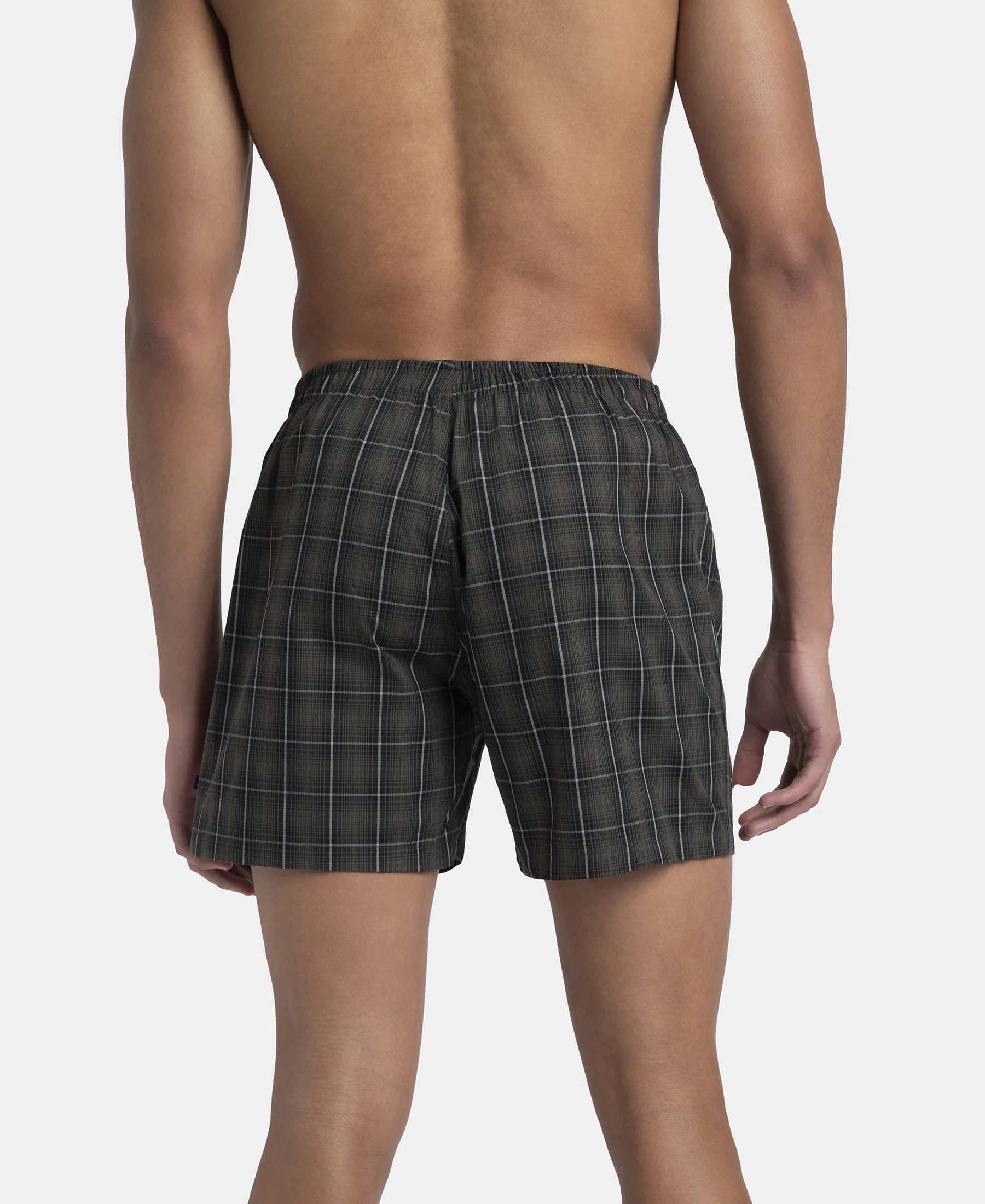Super Combed Mercerized Cotton Woven Checkered Inner Boxers with Ultrasoft and Durable Inner Waistband - Grey & Green (Pack of 2) - Image 3