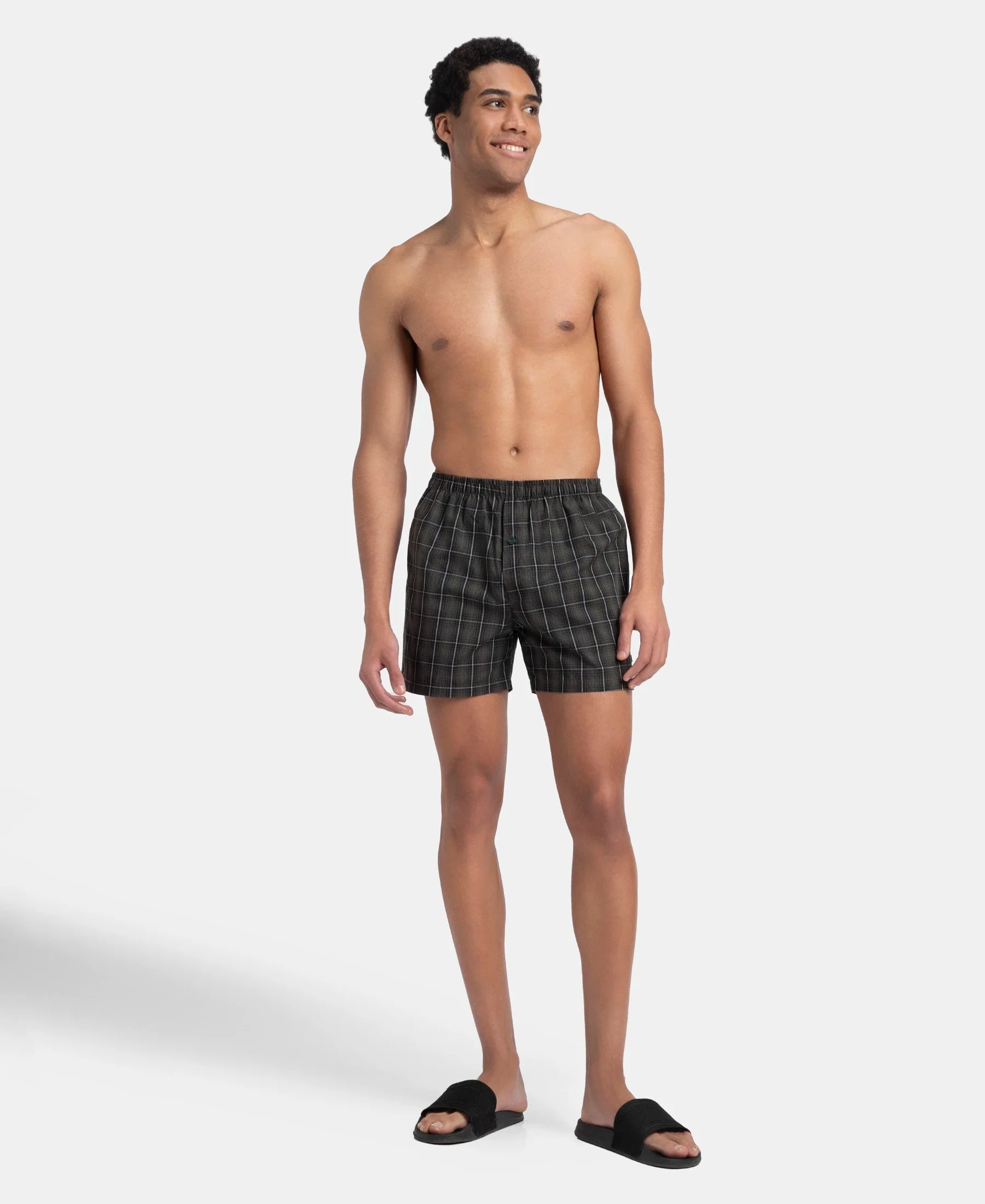 Super Combed Mercerized Cotton Woven Checkered Inner Boxers with Ultrasoft and Durable Inner Waistband - Grey & Green (Pack of 2) - Image 4