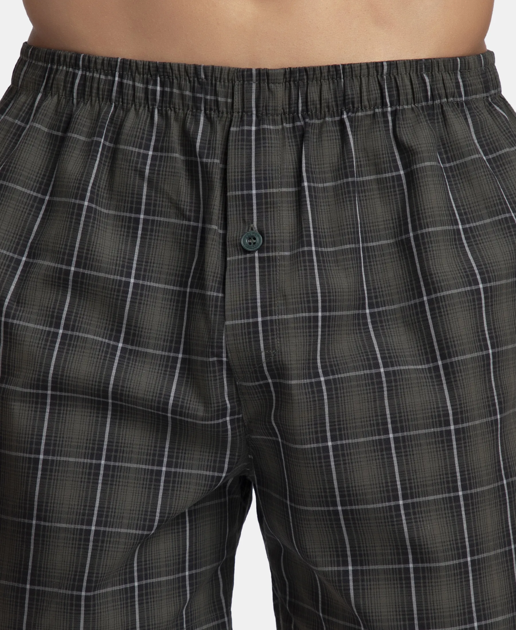 Super Combed Mercerized Cotton Woven Checkered Inner Boxers with Ultrasoft and Durable Inner Waistband - Grey & Green (Pack of 2) - Image 9