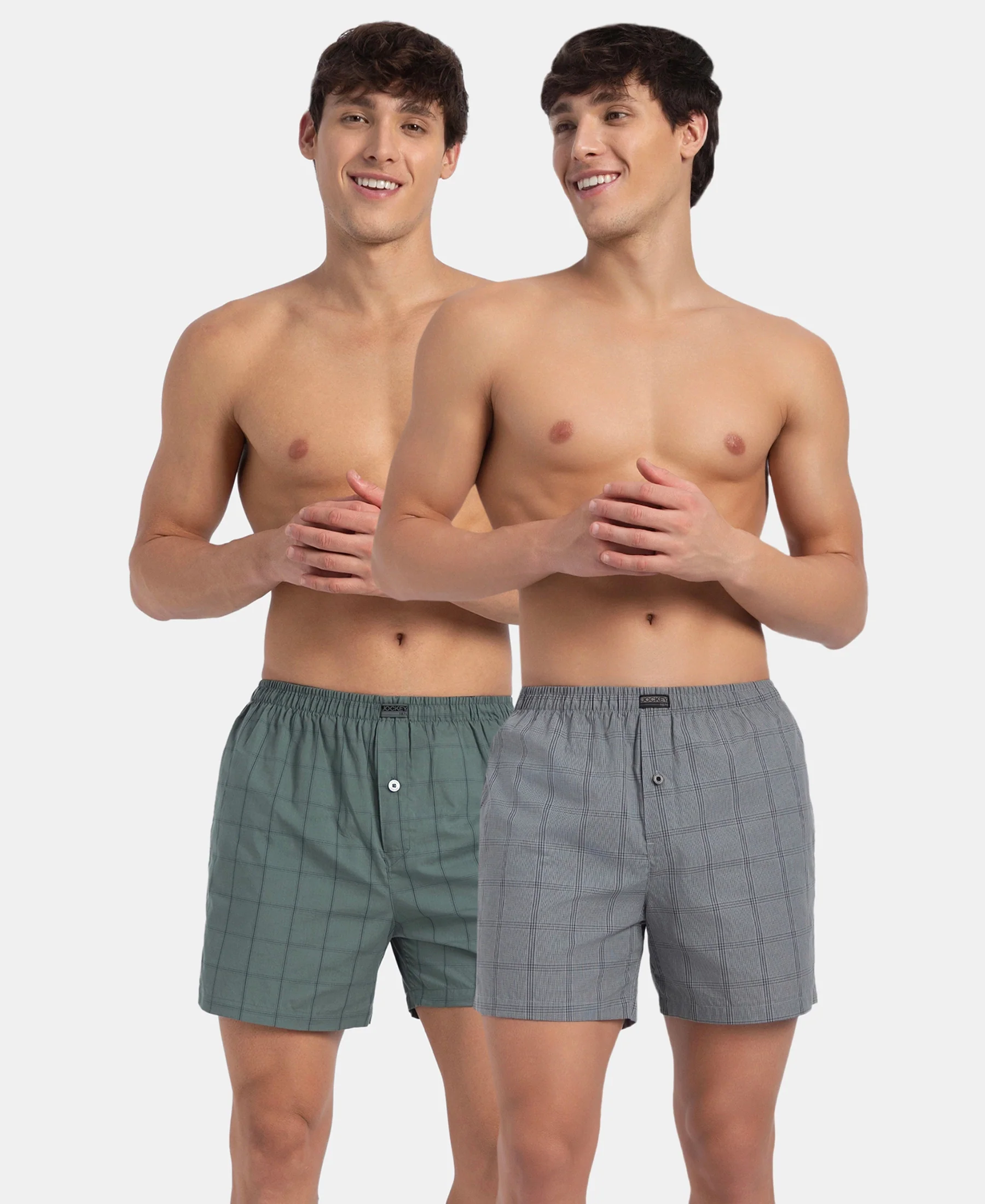 Super Combed Mercerized Cotton Woven Checkered Inner Boxers with Ultrasoft and Durable Inner Waistband - Monument & Dark Forest (Pack of 2) - Image 5