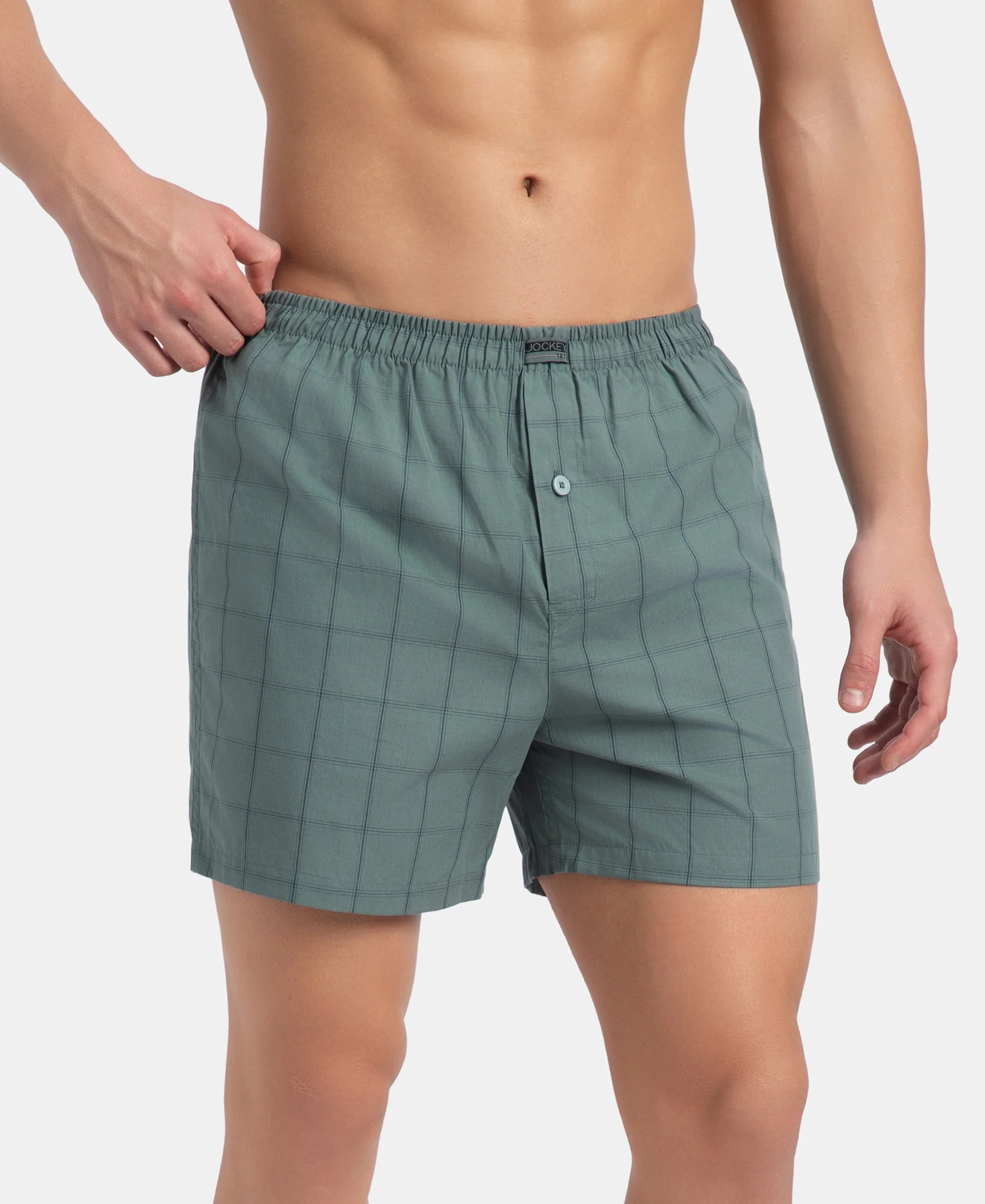 Super Combed Mercerized Cotton Woven Checkered Inner Boxers with Ultrasoft and Durable Inner Waistband - Monument & Dark Forest (Pack of 2) - Image 6