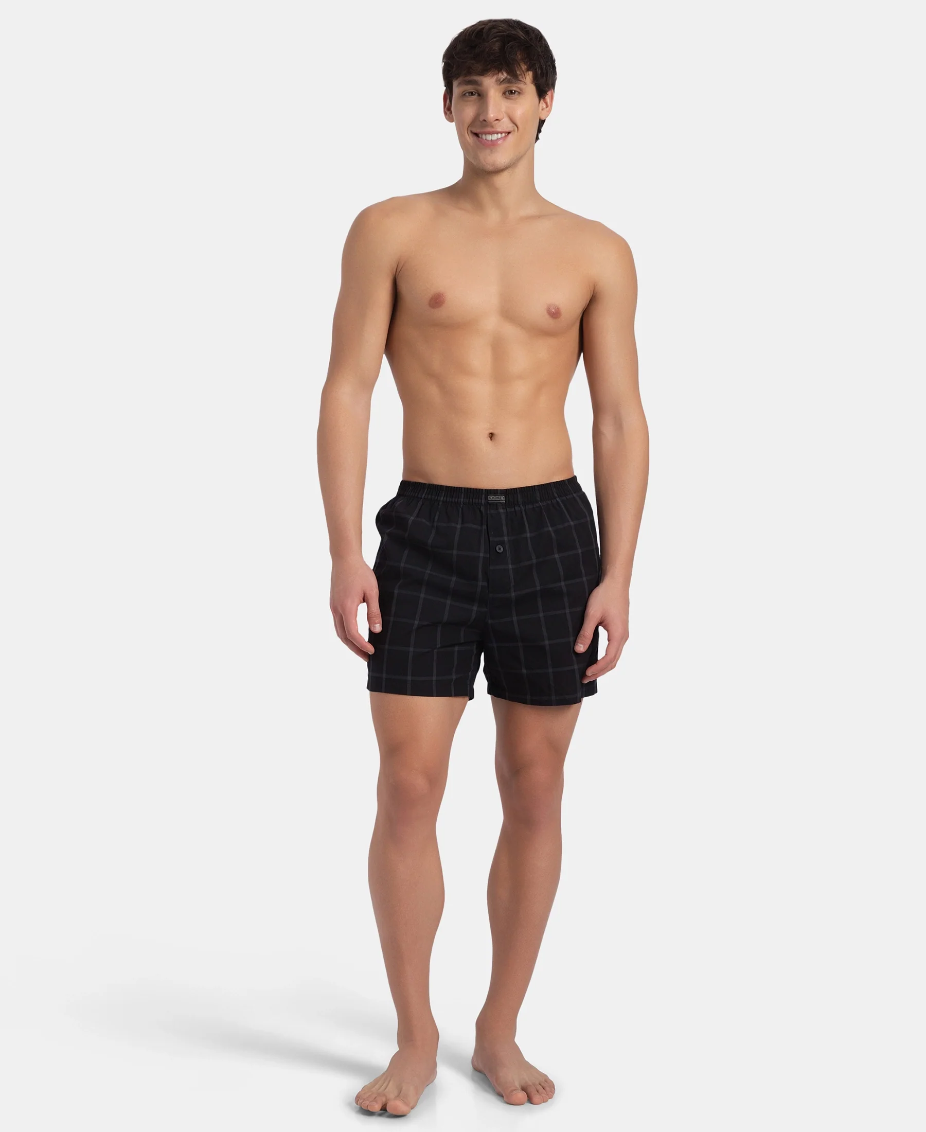 Super Combed Mercerized Cotton Woven Checkered Inner Boxers with Ultrasoft and Durable Inner Waistband - Navy & Pewter (Pack of 2) - Image 10