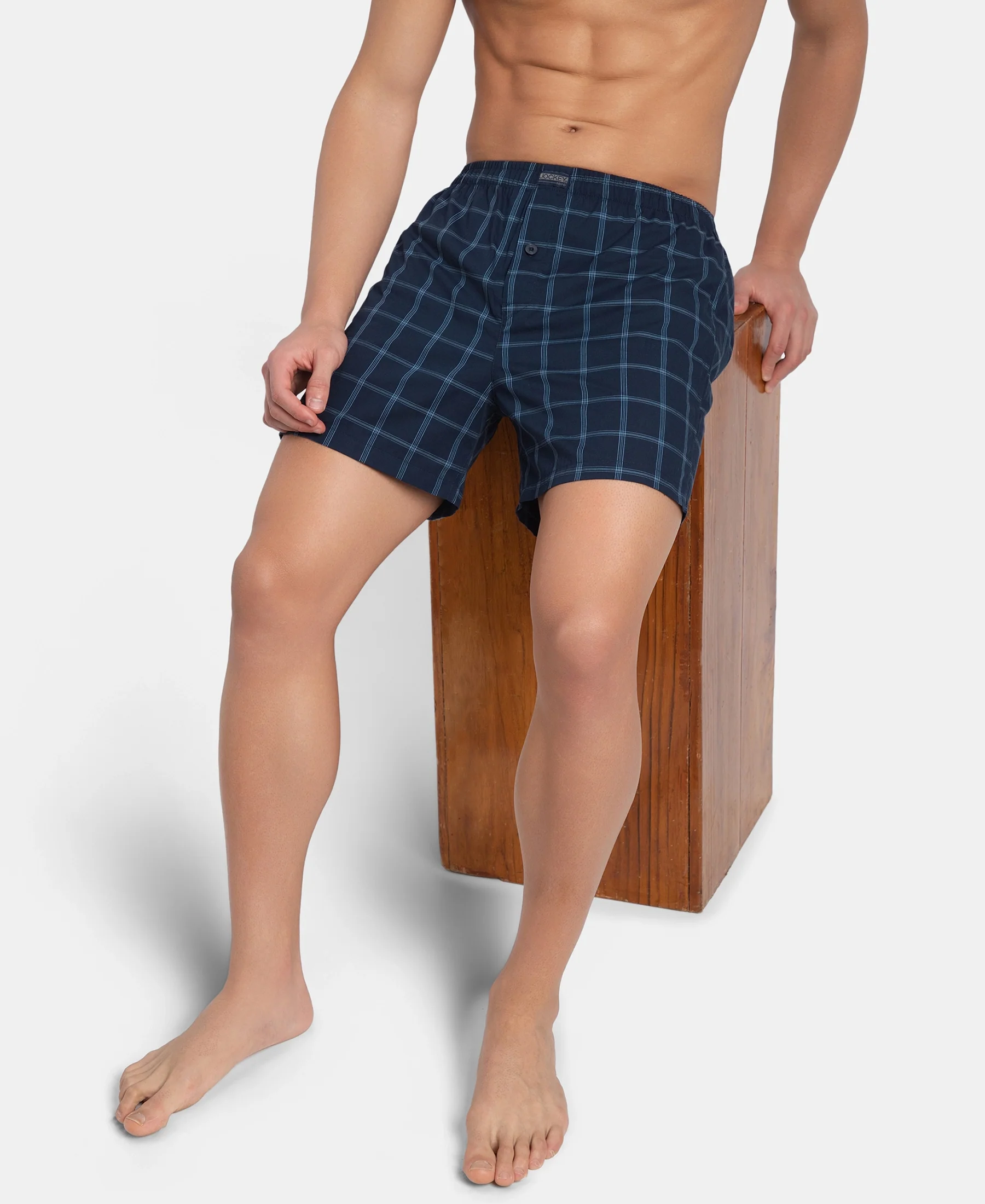 Super Combed Mercerized Cotton Woven Checkered Inner Boxers with Ultrasoft and Durable Inner Waistband - Navy & Pewter (Pack of 2) - Image 11