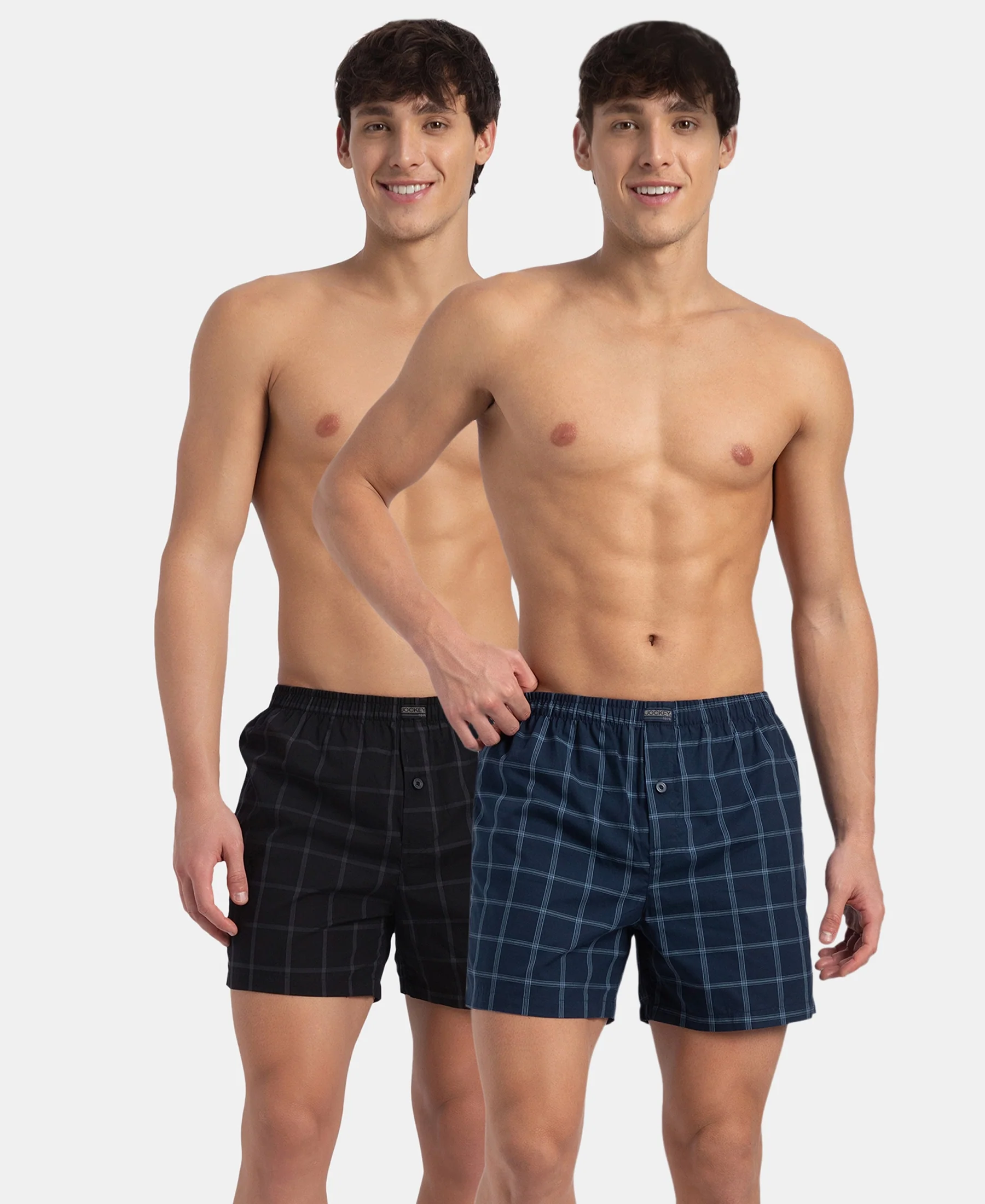 Super Combed Mercerized Cotton Woven Checkered Inner Boxers with Ultrasoft and Durable Inner Waistband - Navy & Pewter (Pack of 2) - Image 5