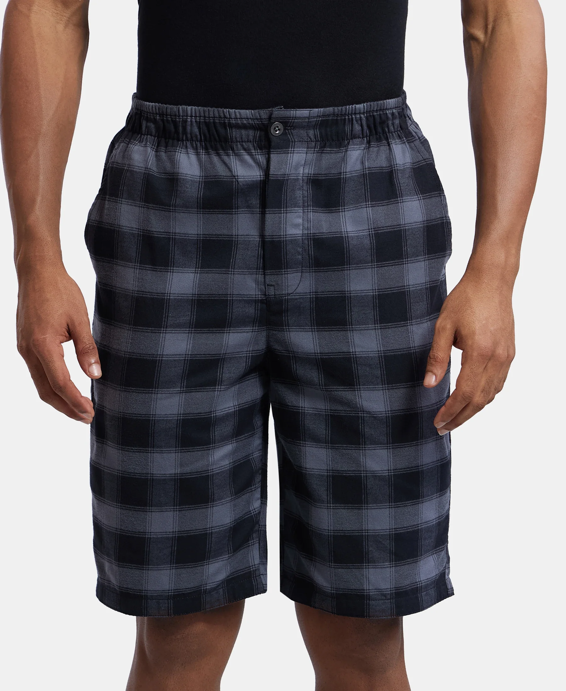 Super Combed Mercerized Cotton Woven Fabric Bermuda with Side Pockets - Charcoal & Black