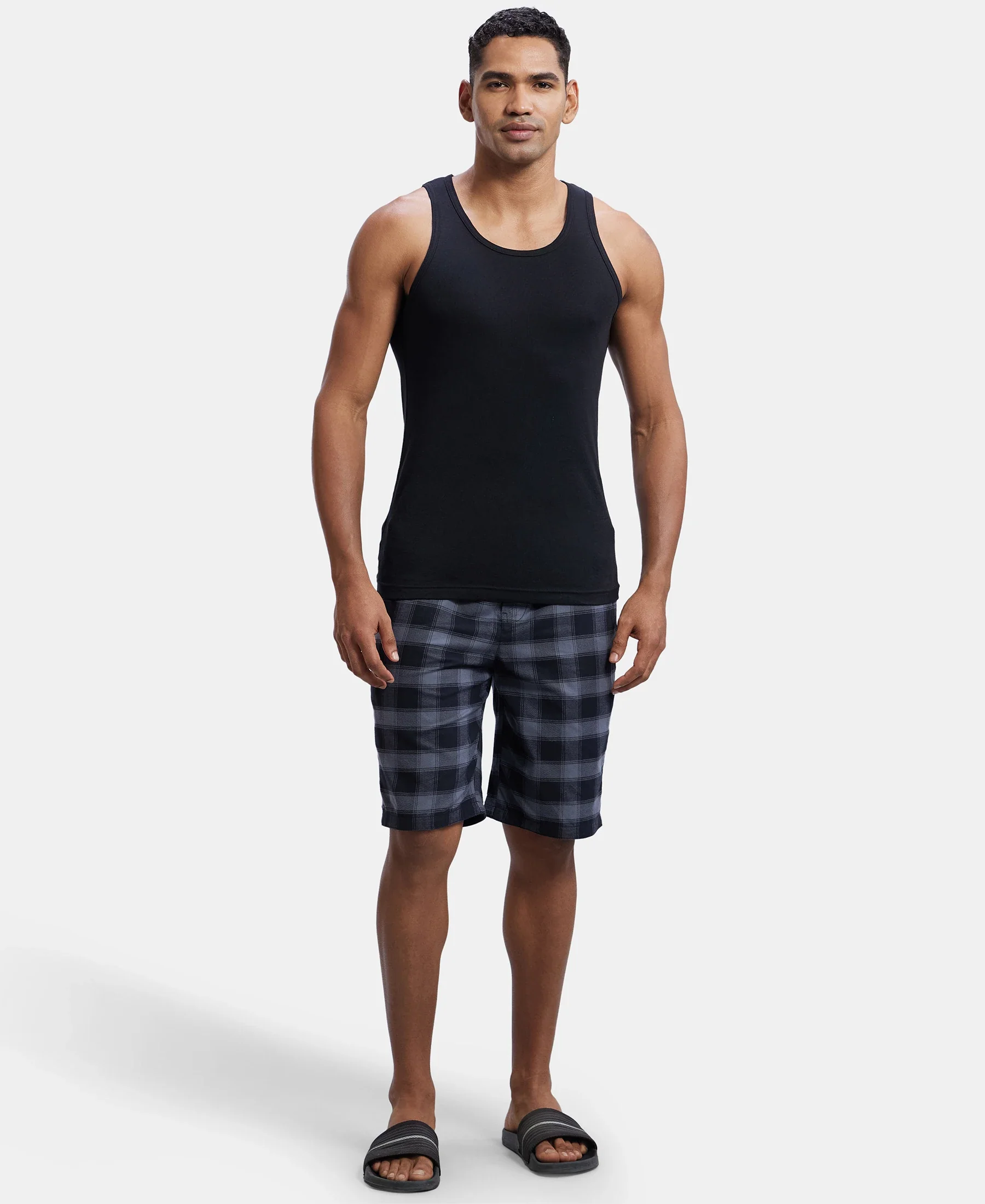 Super Combed Mercerized Cotton Woven Fabric Bermuda with Side Pockets - Charcoal & Black - Image 4