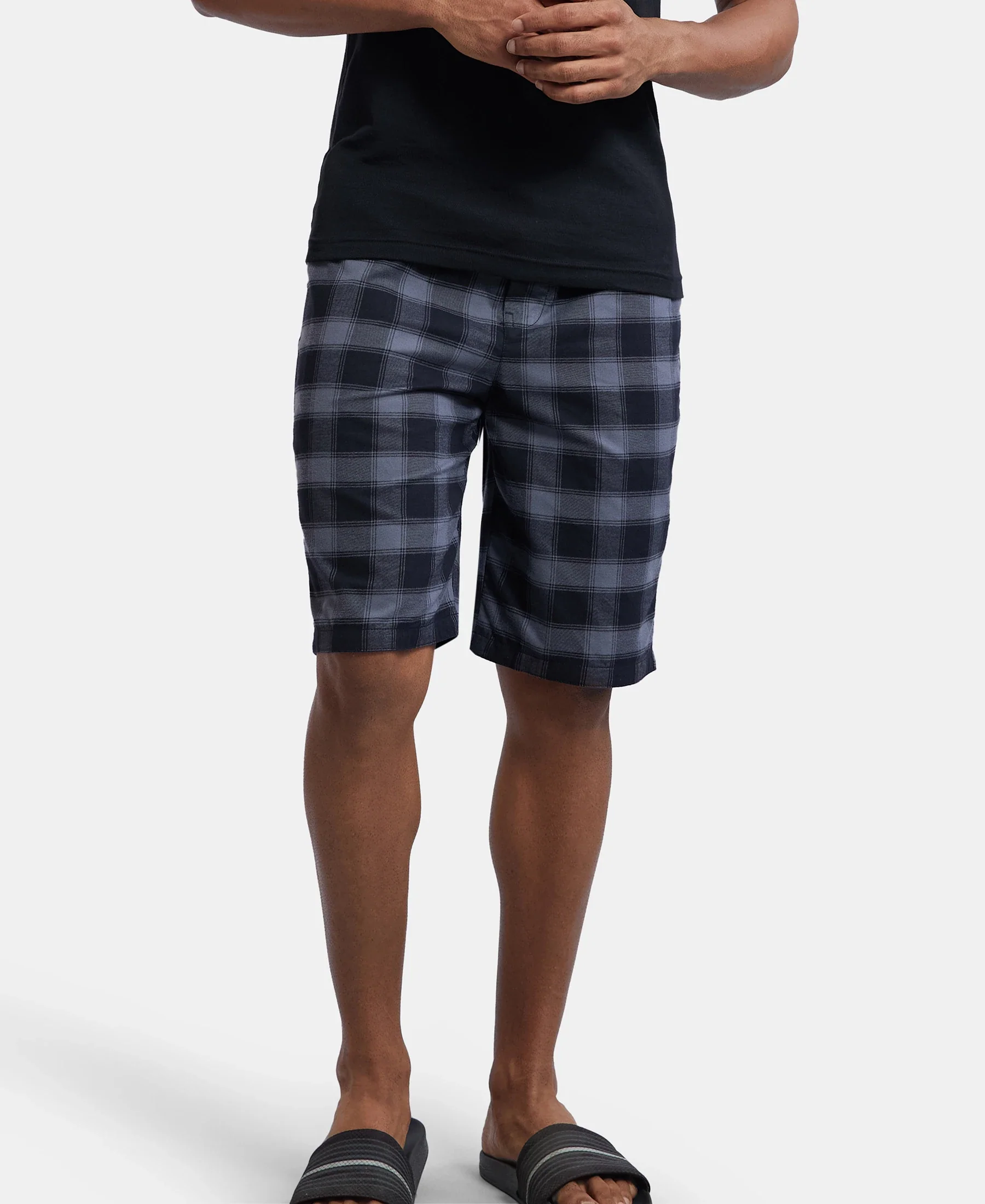Super Combed Mercerized Cotton Woven Fabric Bermuda with Side Pockets - Charcoal & Black - Image 5