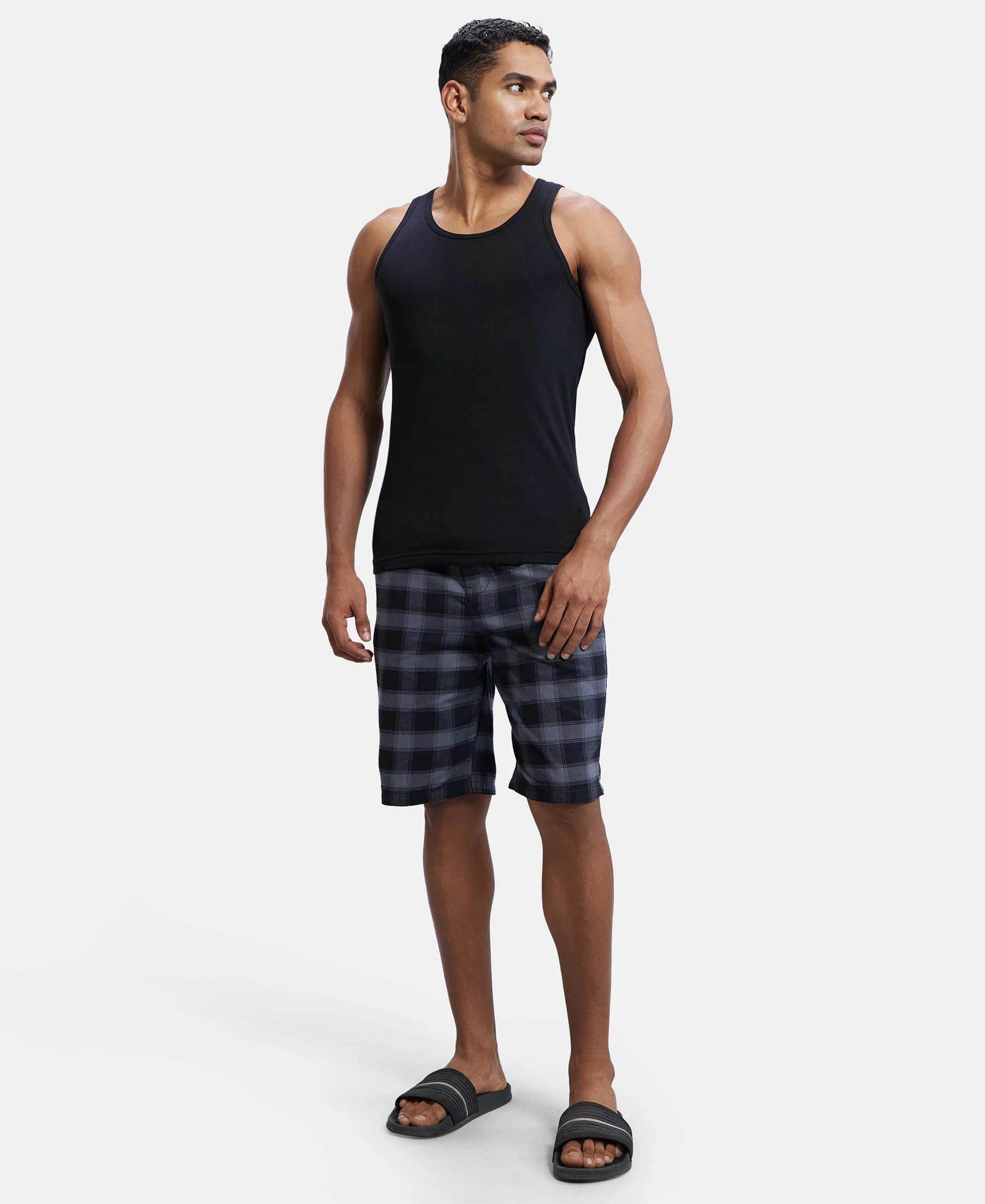 Super Combed Mercerized Cotton Woven Fabric Bermuda with Side Pockets - Charcoal & Black - Image 6