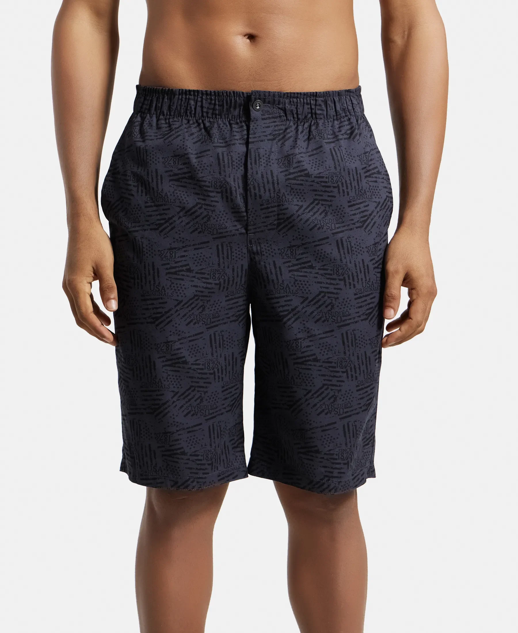 Super Combed Mercerized Cotton Woven Fabric Bermuda with Side Pockets - Graphite Printed