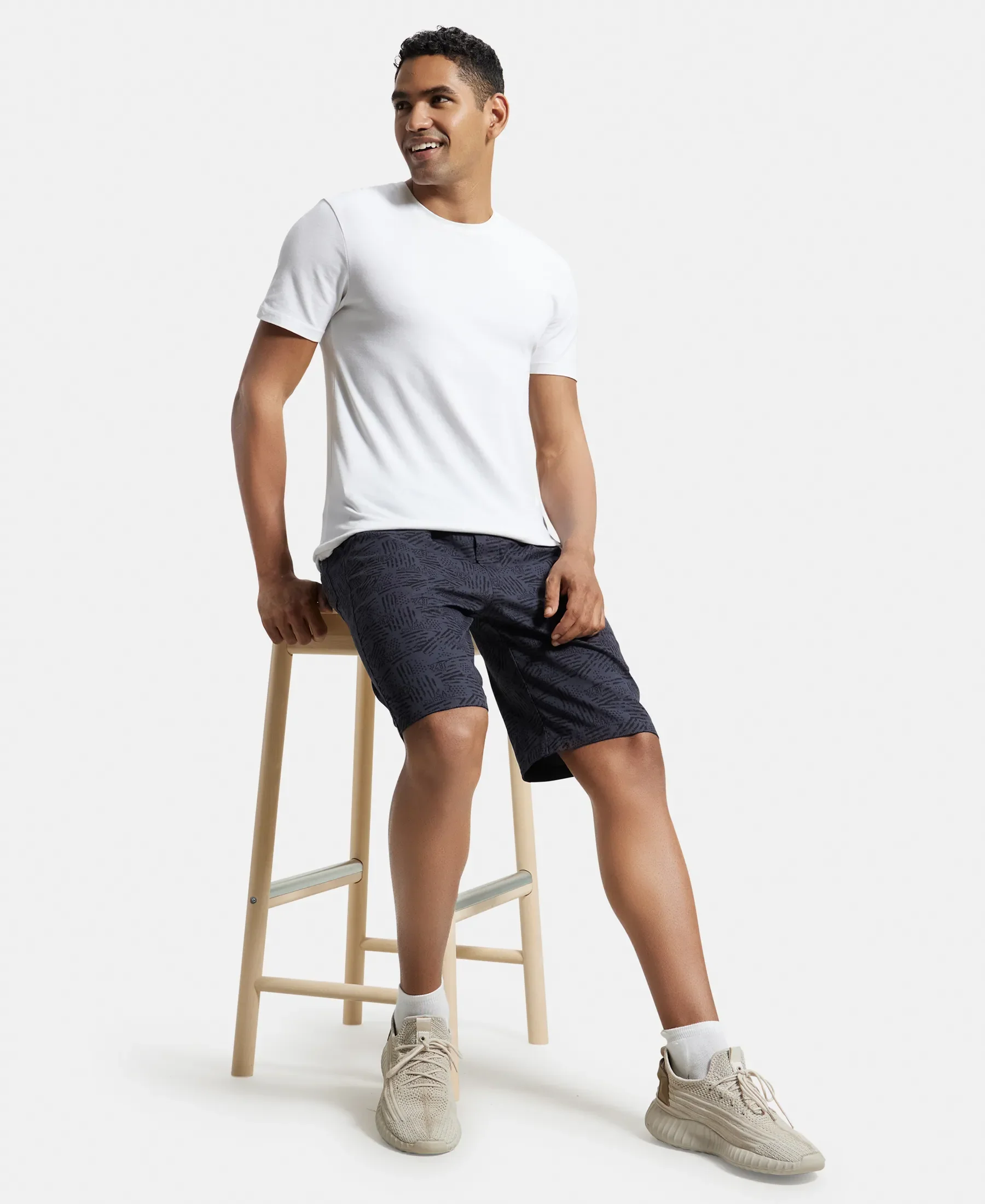Super Combed Mercerized Cotton Woven Fabric Bermuda with Side Pockets - Graphite Printed - Image 6