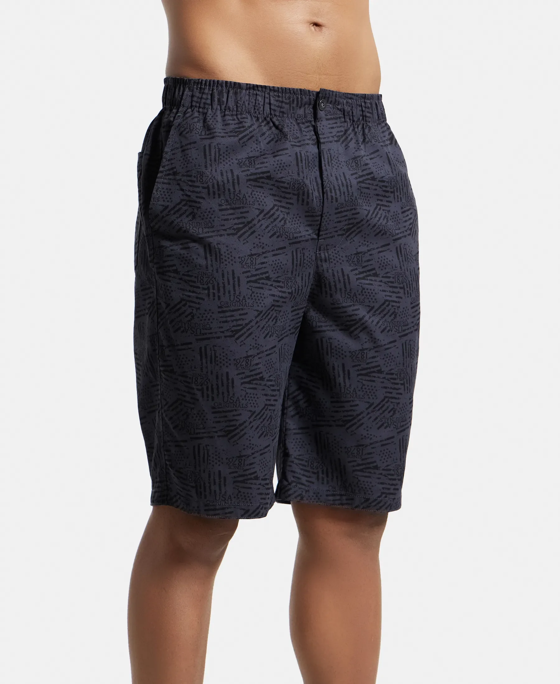 Super Combed Mercerized Cotton Woven Fabric Bermuda with Side Pockets - Graphite Printed - Image 7
