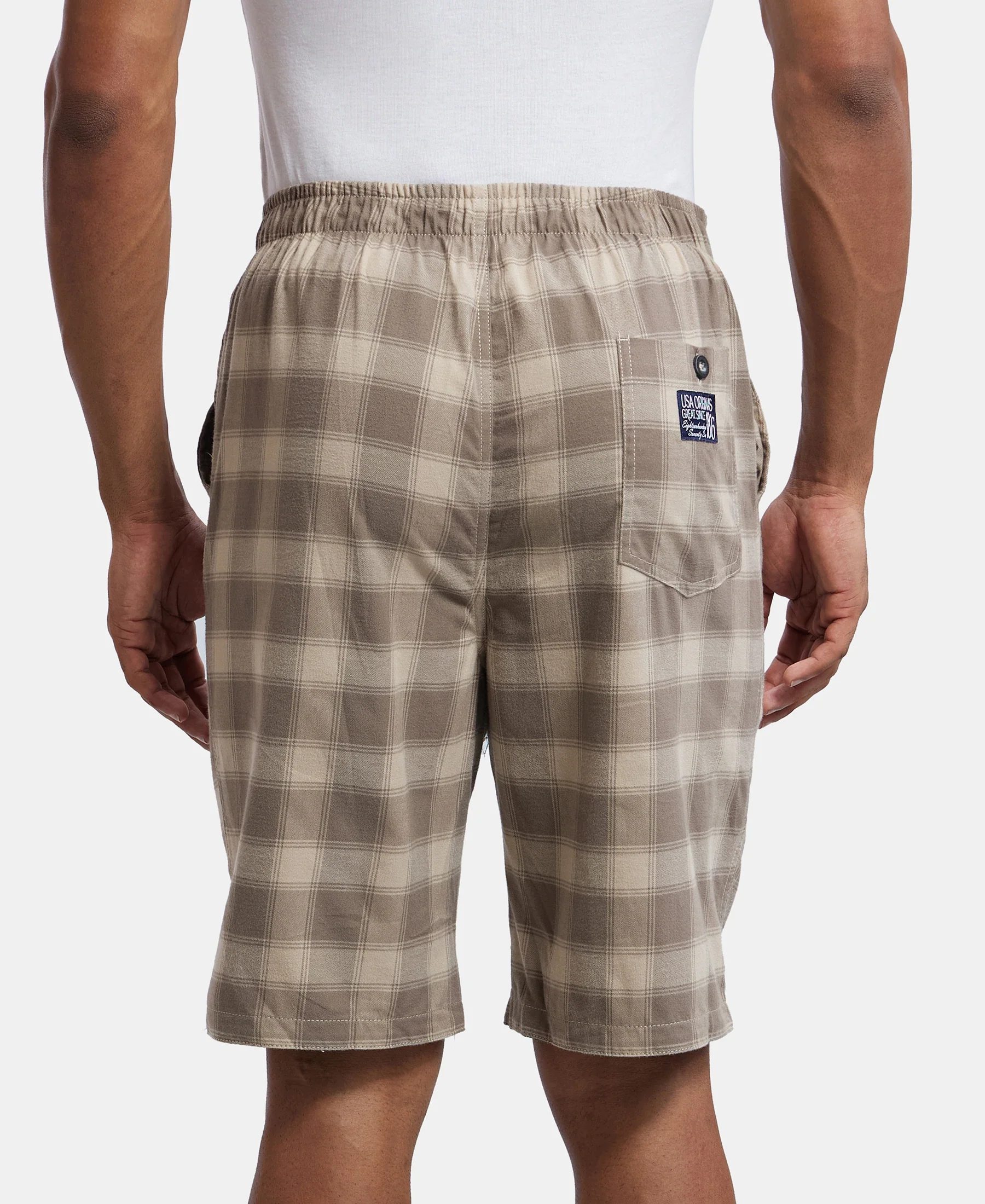 Super Combed Mercerized Cotton Woven Fabric Bermuda with Side Pockets - Khaki & Dark Khaki - Image 3