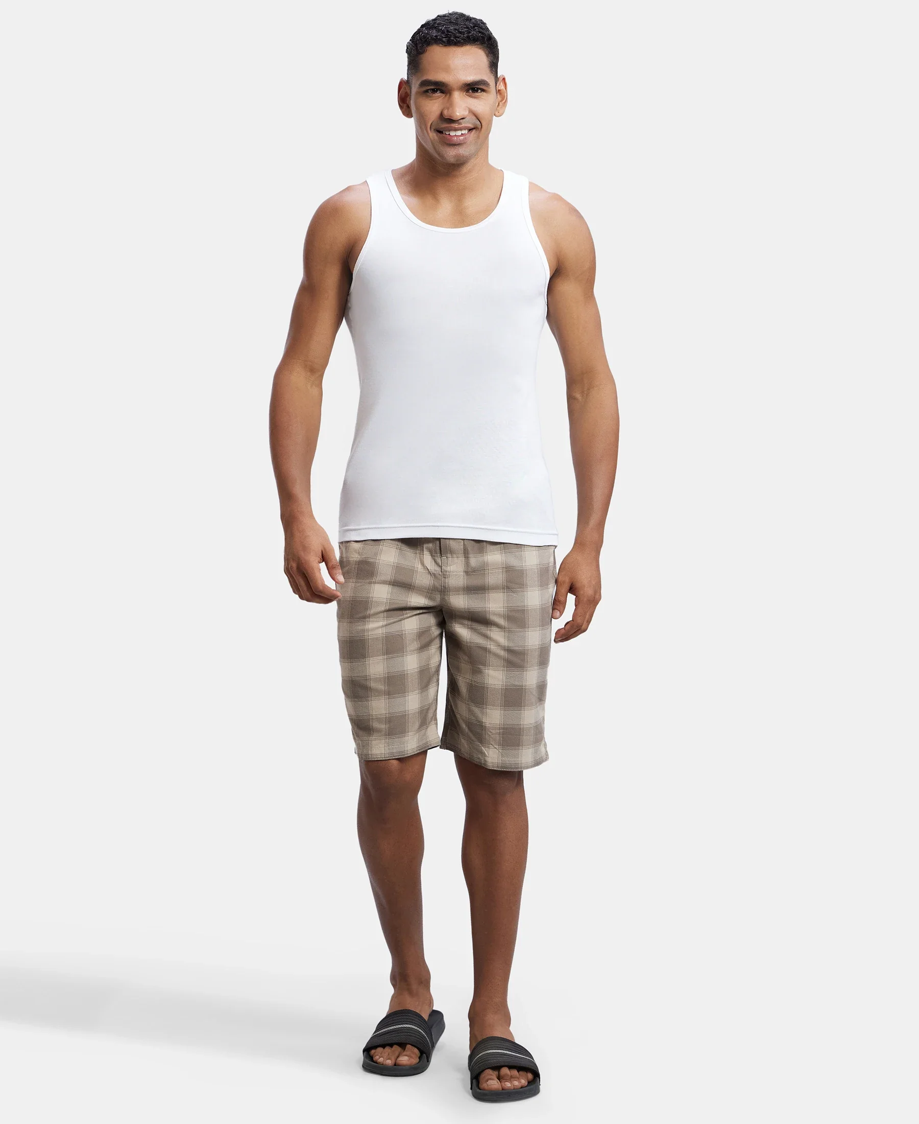 Super Combed Mercerized Cotton Woven Fabric Bermuda with Side Pockets - Khaki & Dark Khaki - Image 4