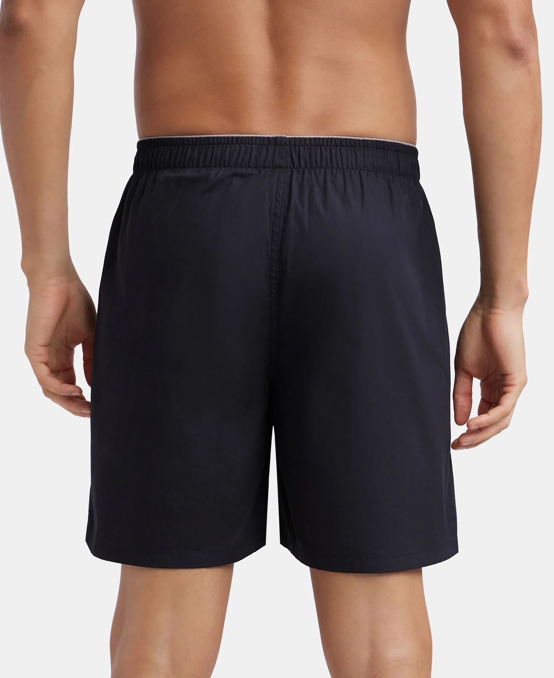 Super Combed Mercerized Cotton Woven Fabric Boxer Shorts - Black - Image 2