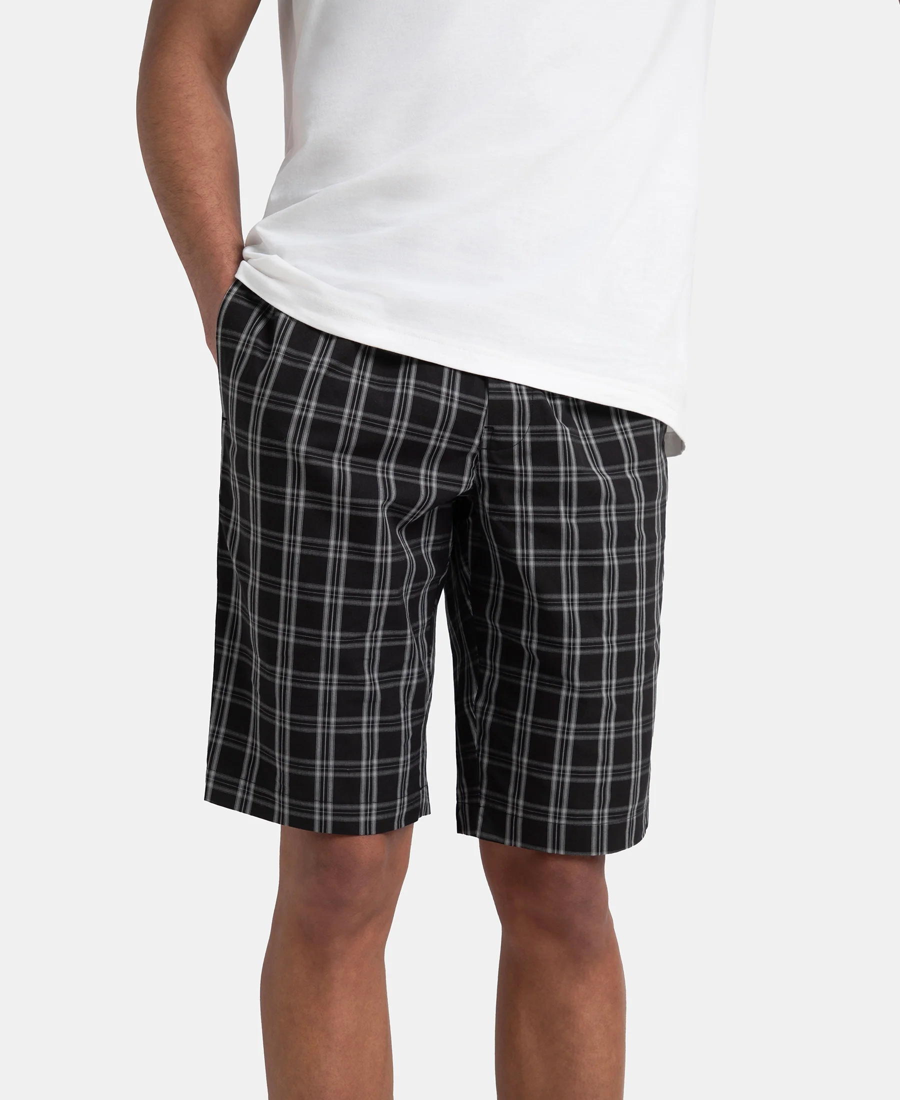 Super Combed Mercerized Cotton Woven Fabric Regular Fit Checkered Bermuda with Side Pockets - Black & White - Image 5
