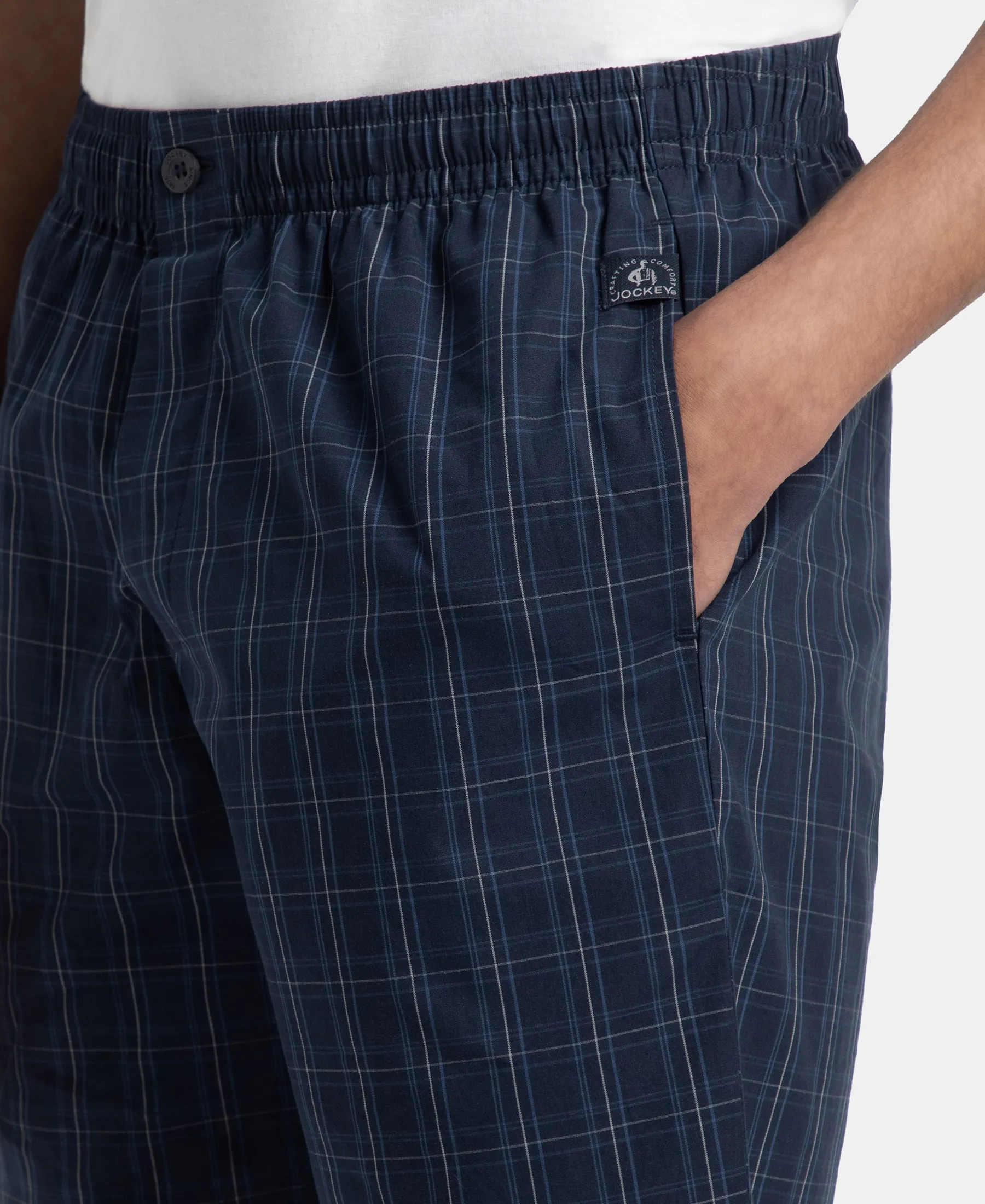 Super Combed Mercerized Cotton Woven Fabric Regular Fit Checkered Bermuda with Side Pockets - Navy & Grey - Image 7