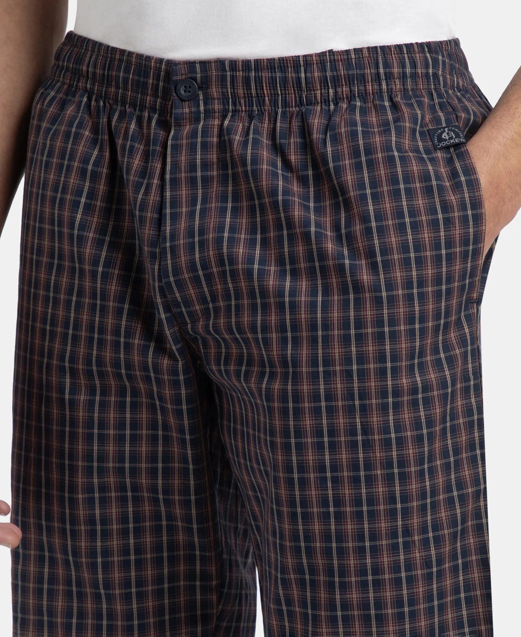 Super Combed Mercerized Cotton Woven Fabric Regular Fit Checkered Bermuda with Side Pockets - Navy & Maroon - Image 7