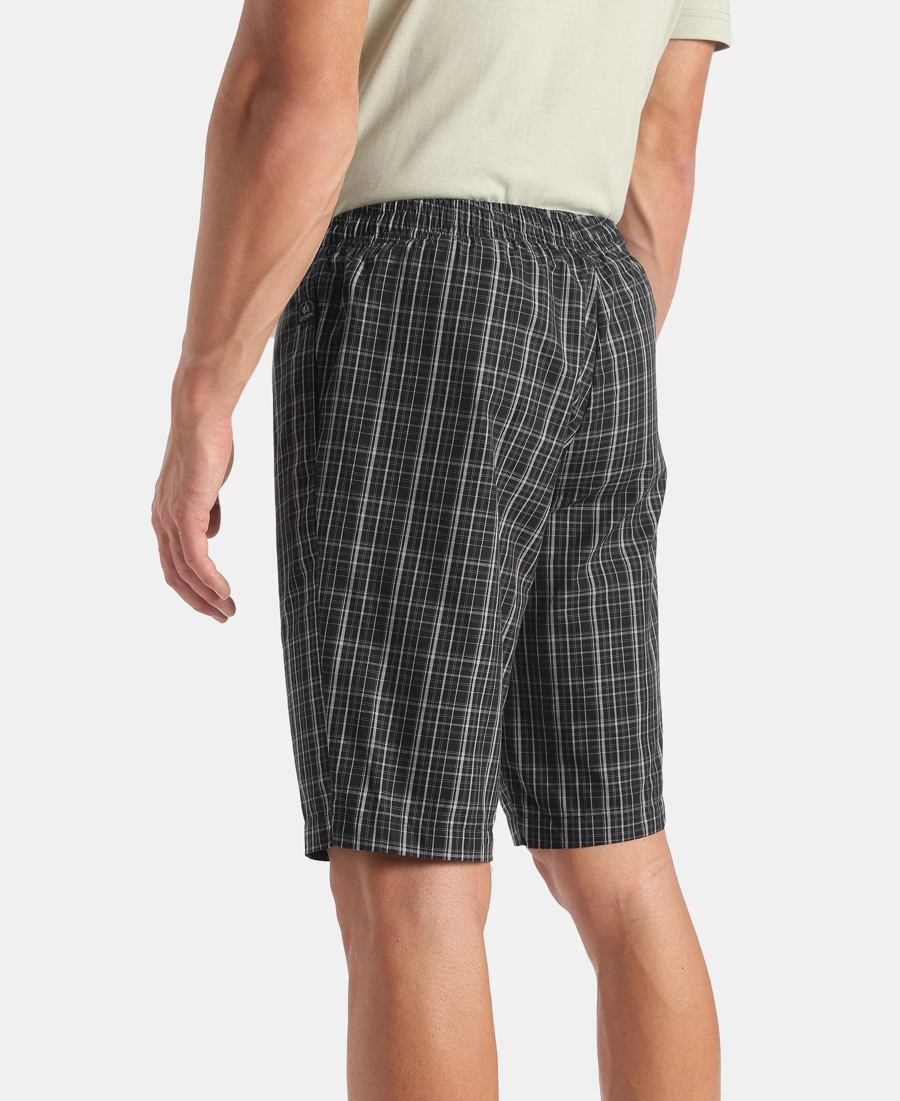Super Combed Mercerized Cotton Woven Fabric Regular Fit Checkered Bermuda with Side Pockets - New Black - Image 3