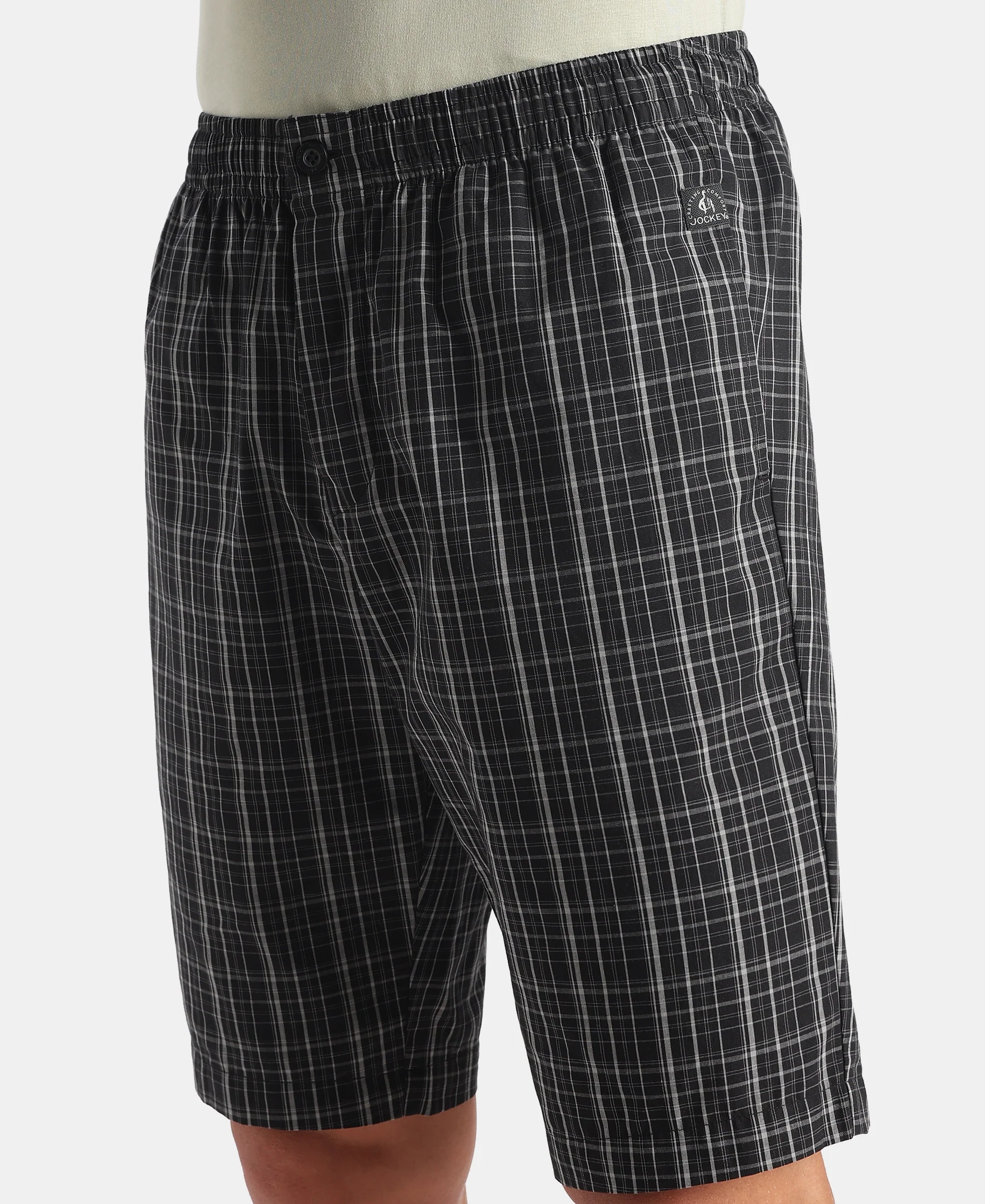 Super Combed Mercerized Cotton Woven Fabric Regular Fit Checkered Bermuda with Side Pockets - New Black - Image 7