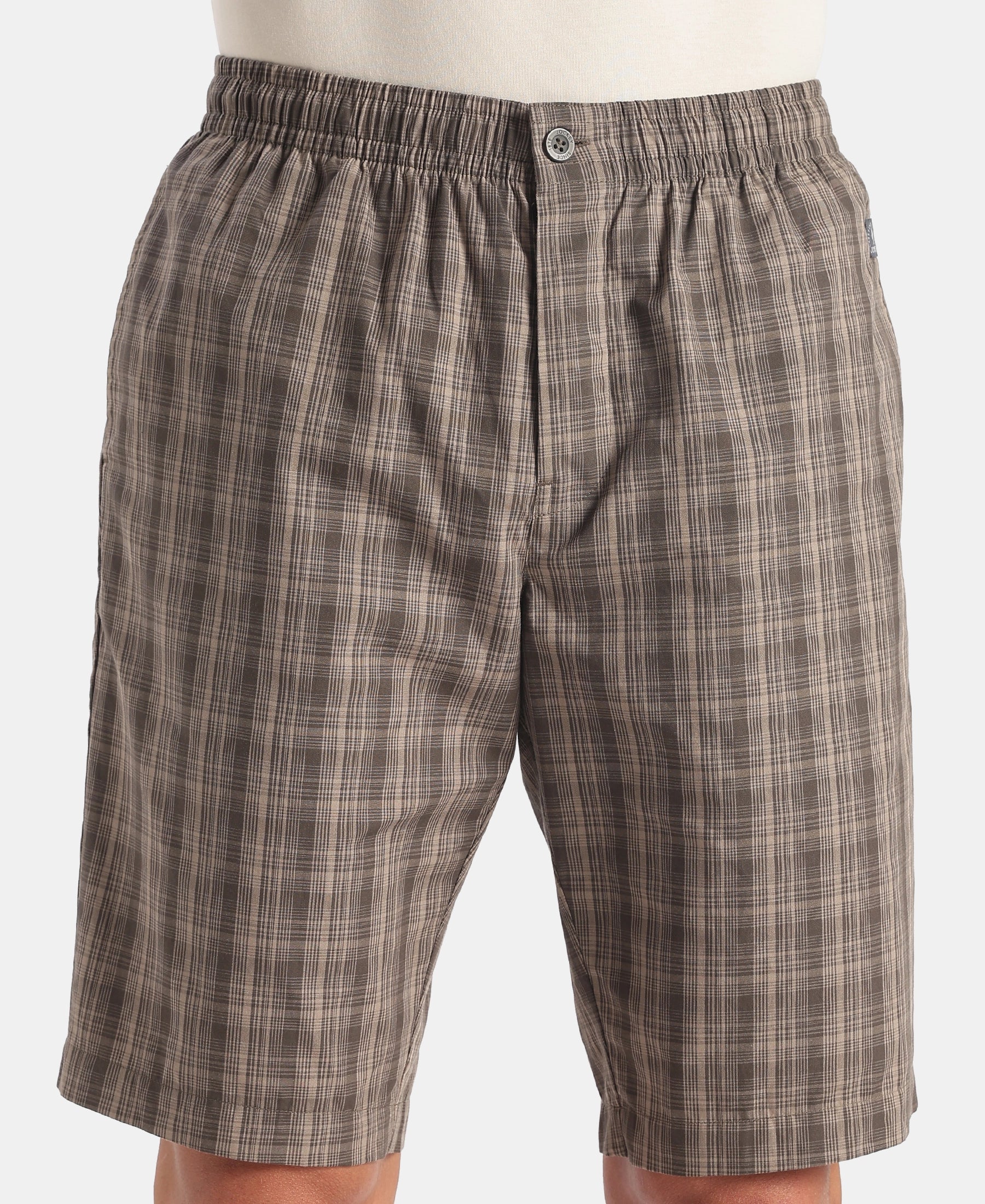 Super Combed Mercerized Cotton Woven Fabric Regular Fit Checkered Bermuda with Side Pockets - New Black Olive - Image 7
