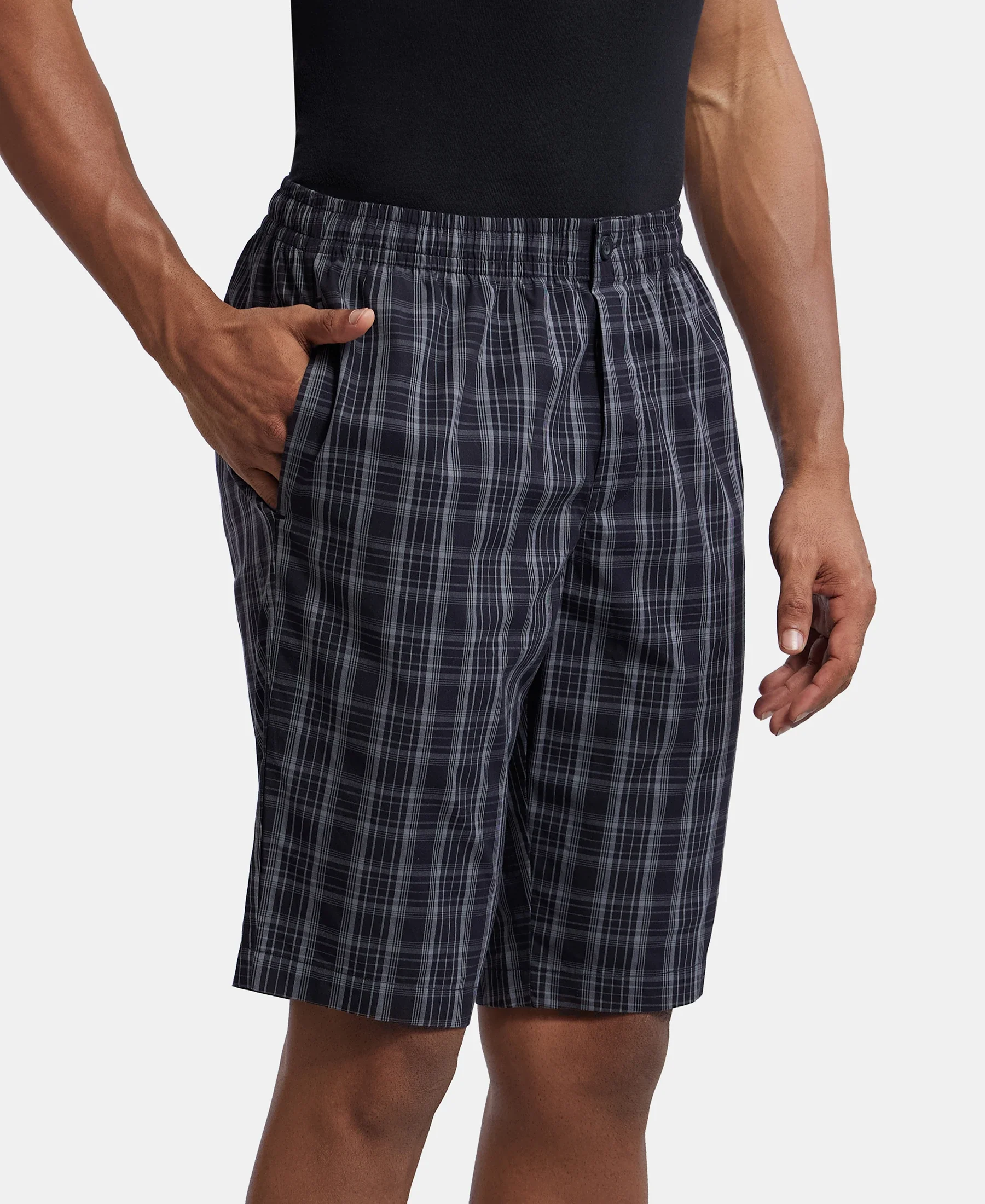 Super Combed Mercerized Cotton Woven Fabric Regular Fit Printed Bermuda with Side Pockets - Black - Image 2