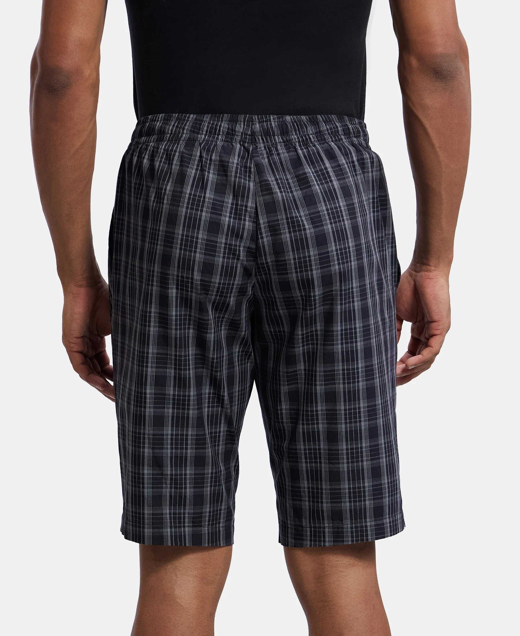 Super Combed Mercerized Cotton Woven Fabric Regular Fit Printed Bermuda with Side Pockets - Black - Image 3