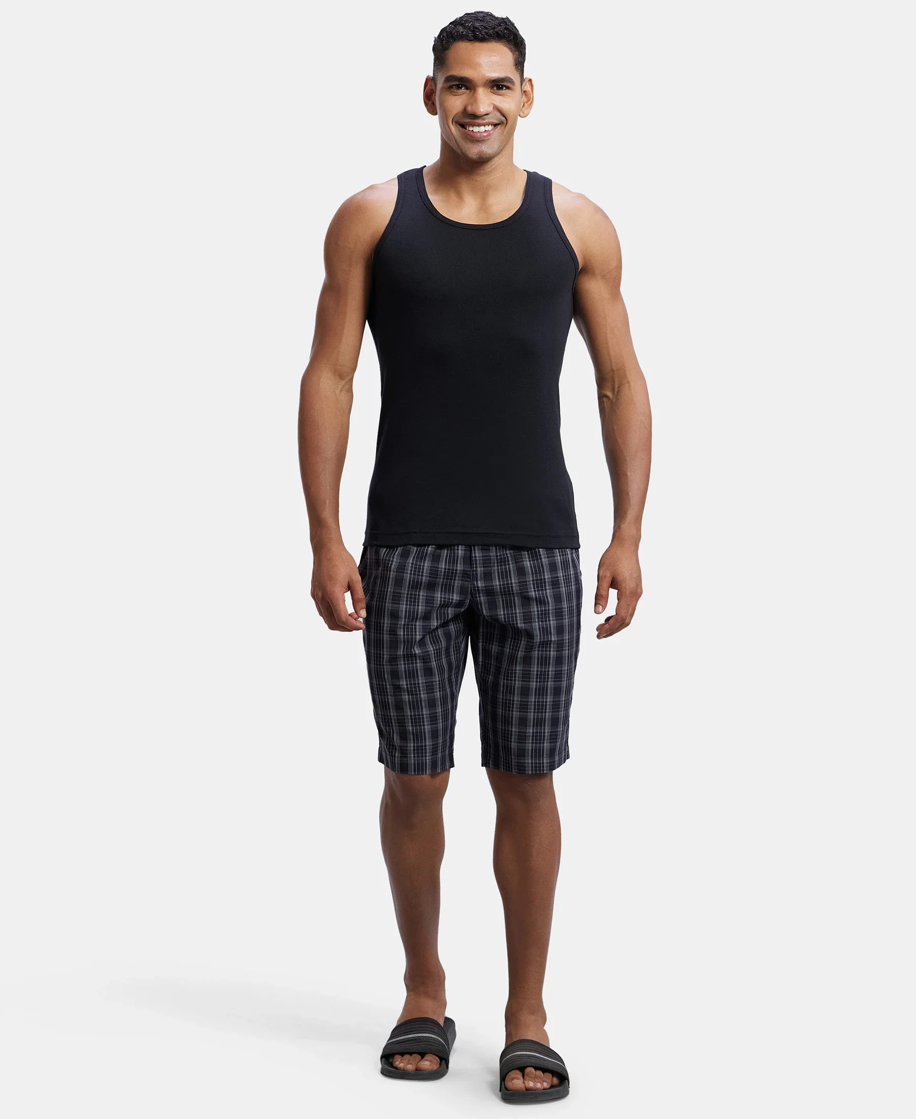 Super Combed Mercerized Cotton Woven Fabric Regular Fit Printed Bermuda with Side Pockets - Black - Image 4