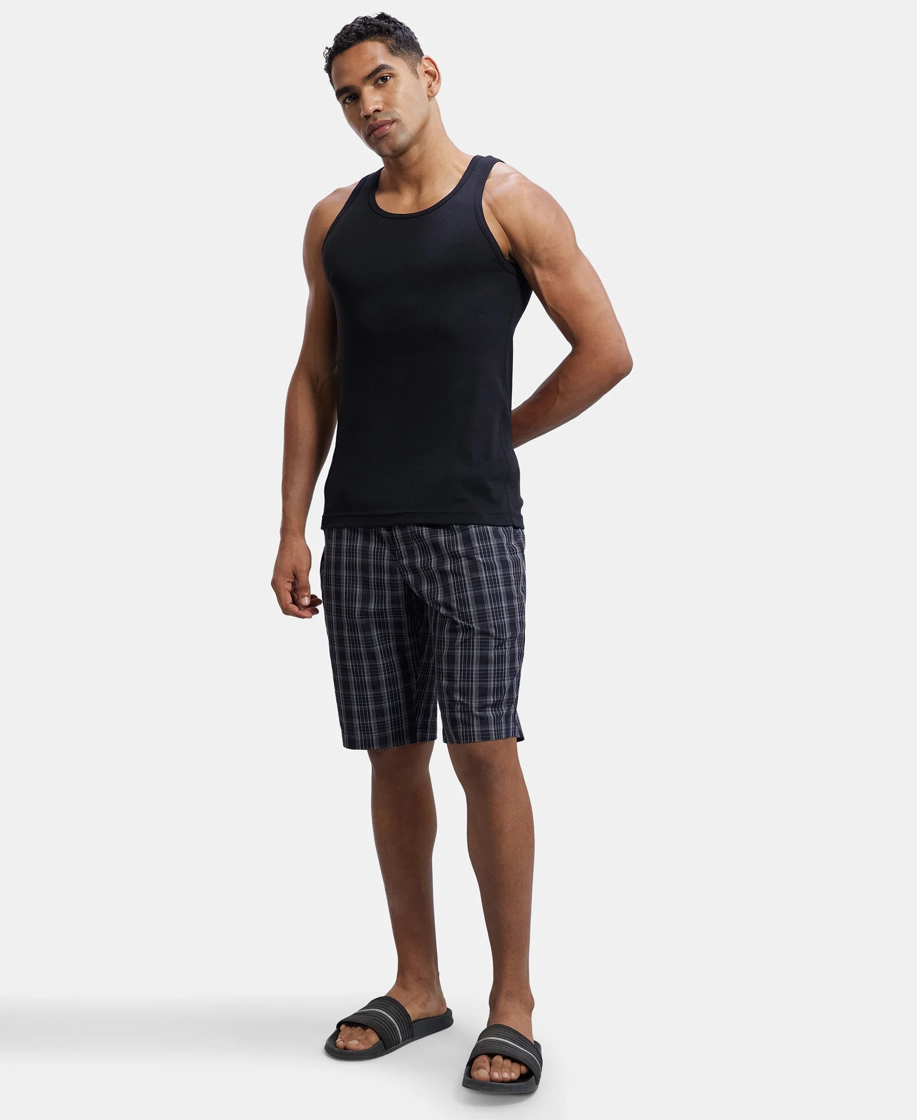 Super Combed Mercerized Cotton Woven Fabric Regular Fit Printed Bermuda with Side Pockets - Black - Image 6