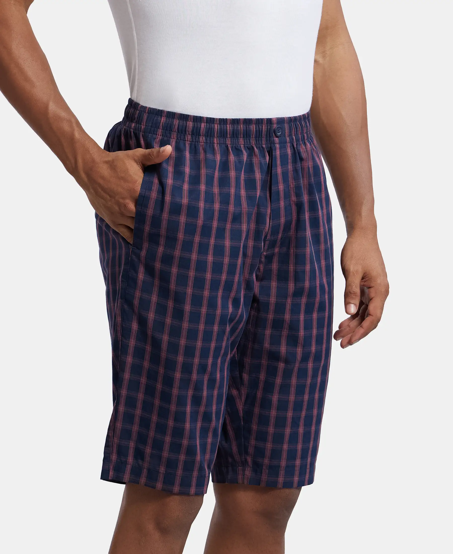 Super Combed Mercerized Cotton Woven Fabric Regular Fit Printed Bermuda with Side Pockets - Navy - Image 2