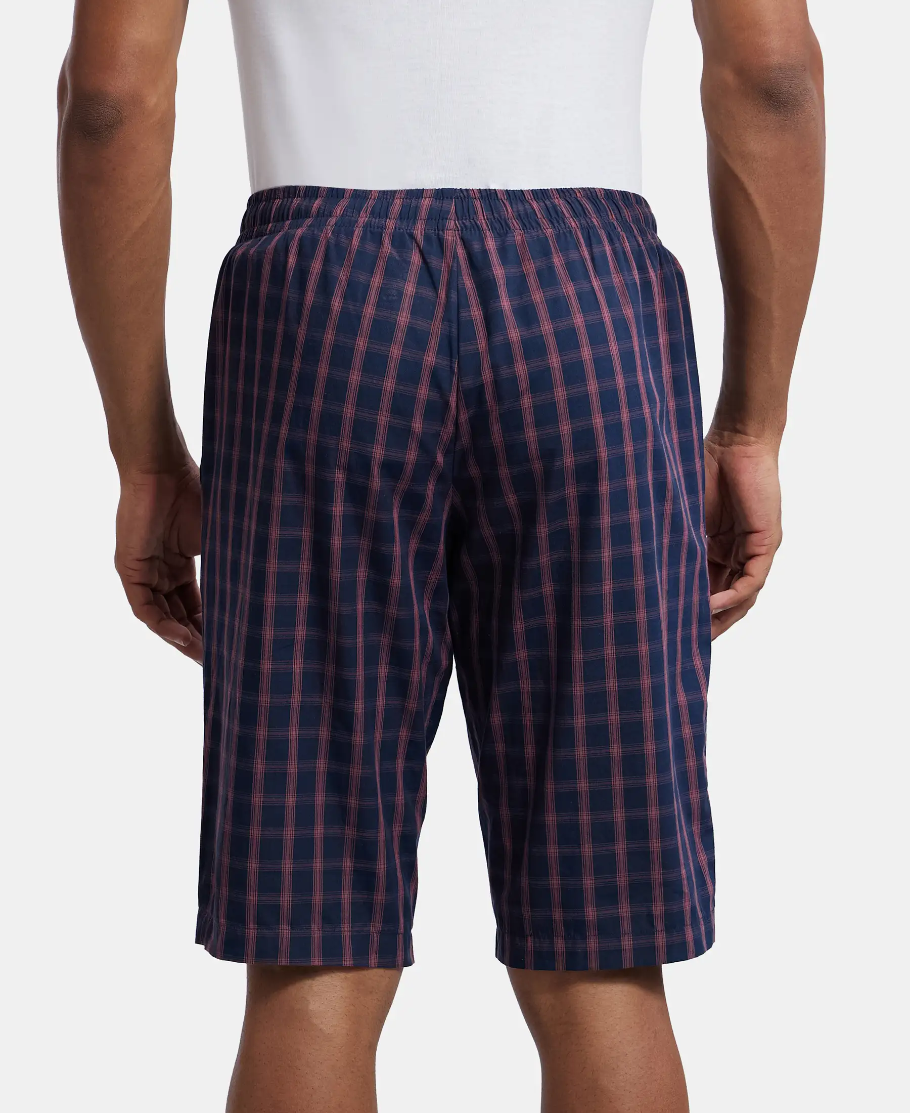 Super Combed Mercerized Cotton Woven Fabric Regular Fit Printed Bermuda with Side Pockets - Navy - Image 3
