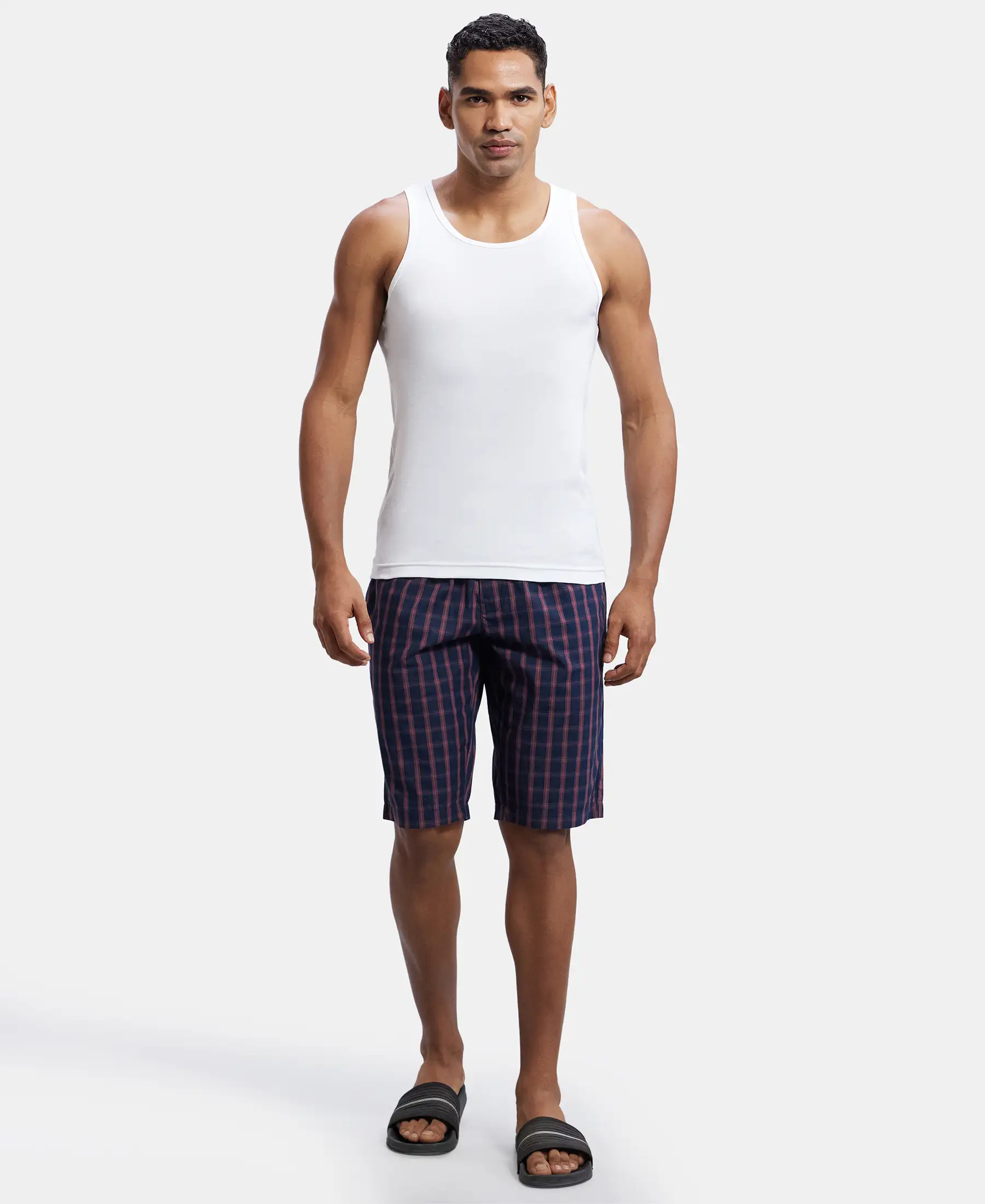 Super Combed Mercerized Cotton Woven Fabric Regular Fit Printed Bermuda with Side Pockets - Navy - Image 4