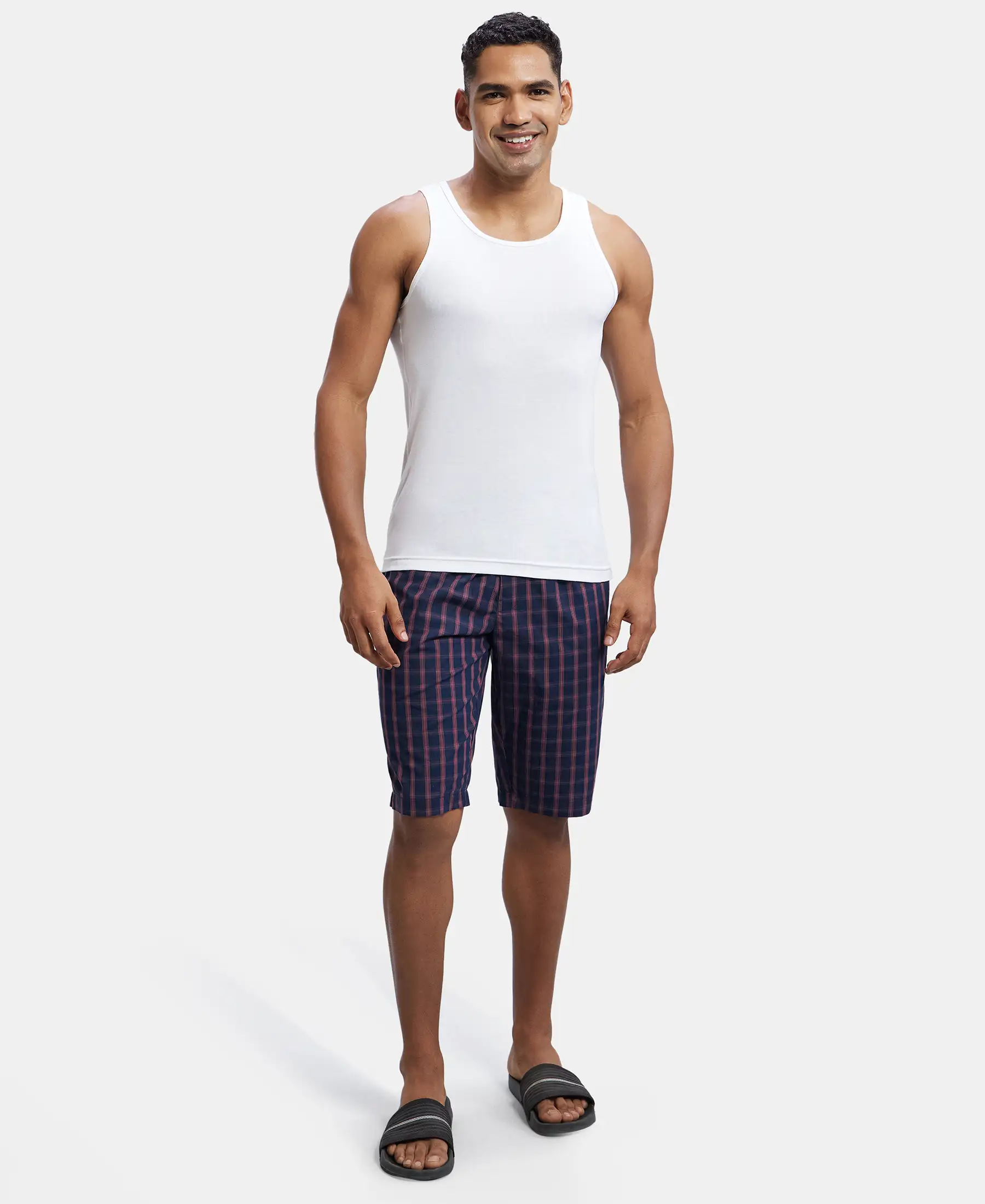 Super Combed Mercerized Cotton Woven Fabric Regular Fit Printed Bermuda with Side Pockets - Navy - Image 6