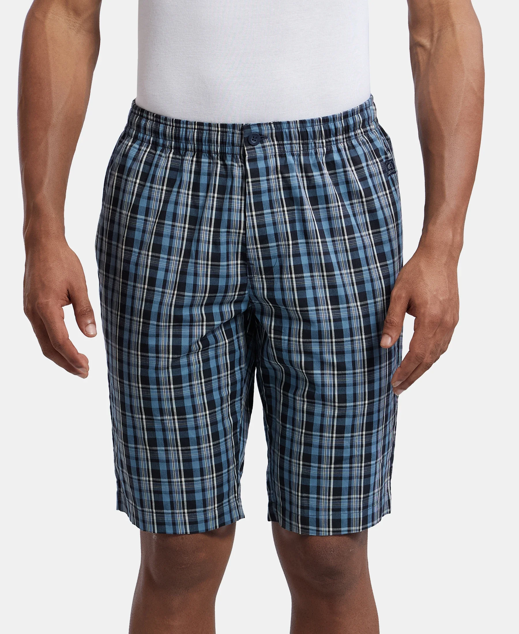 Super Combed Mercerized Cotton Woven Fabric Regular Fit Printed Bermuda with Side Pockets - Navy1