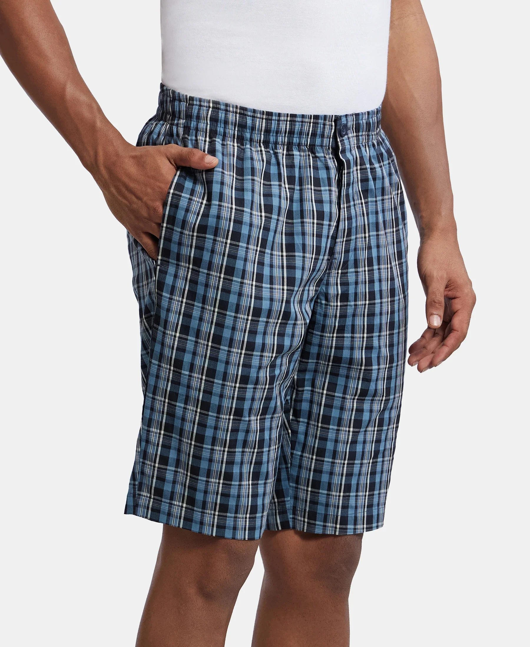 Super Combed Mercerized Cotton Woven Fabric Regular Fit Printed Bermuda with Side Pockets - Navy1 - Image 2