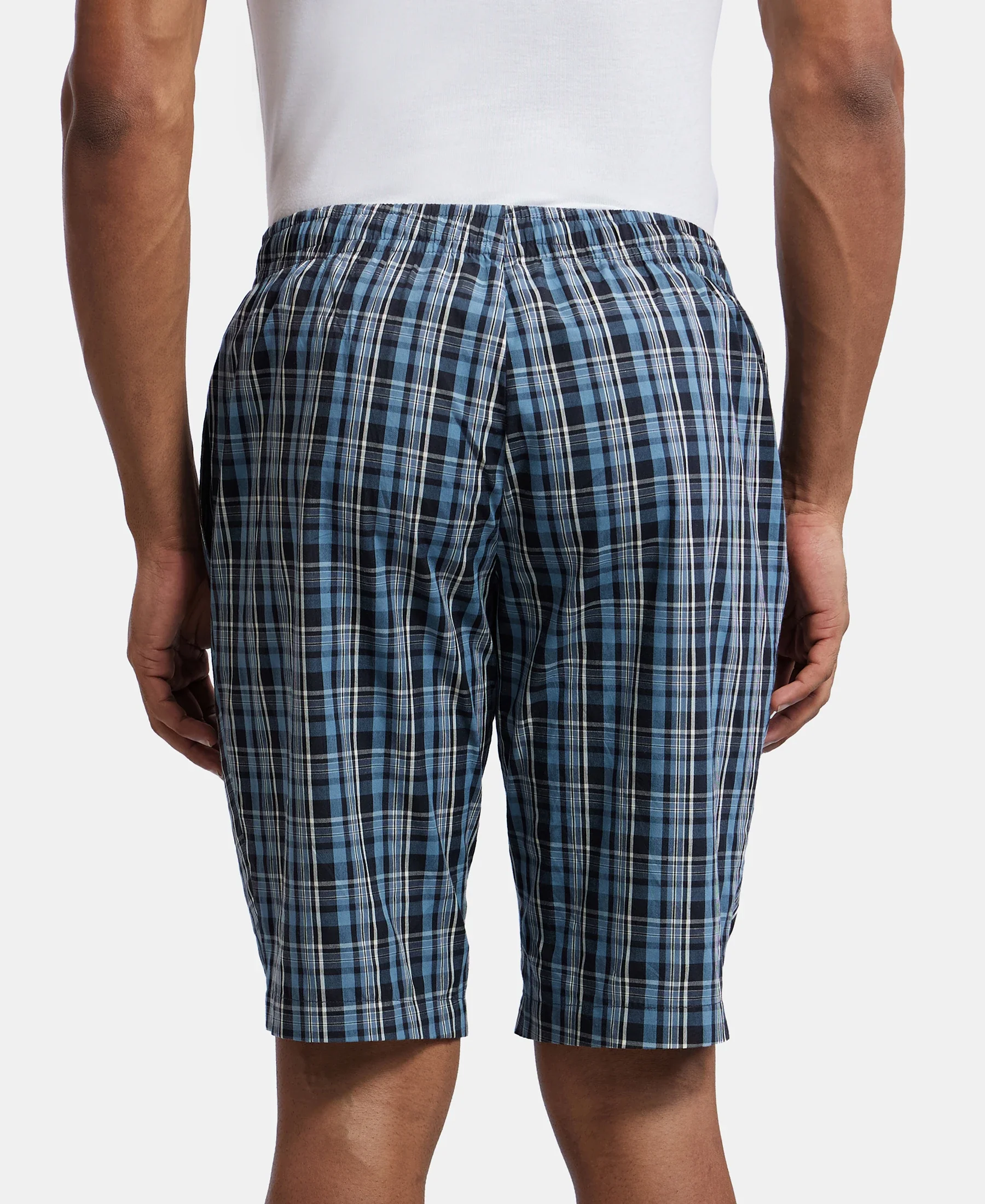 Super Combed Mercerized Cotton Woven Fabric Regular Fit Printed Bermuda with Side Pockets - Navy1 - Image 3