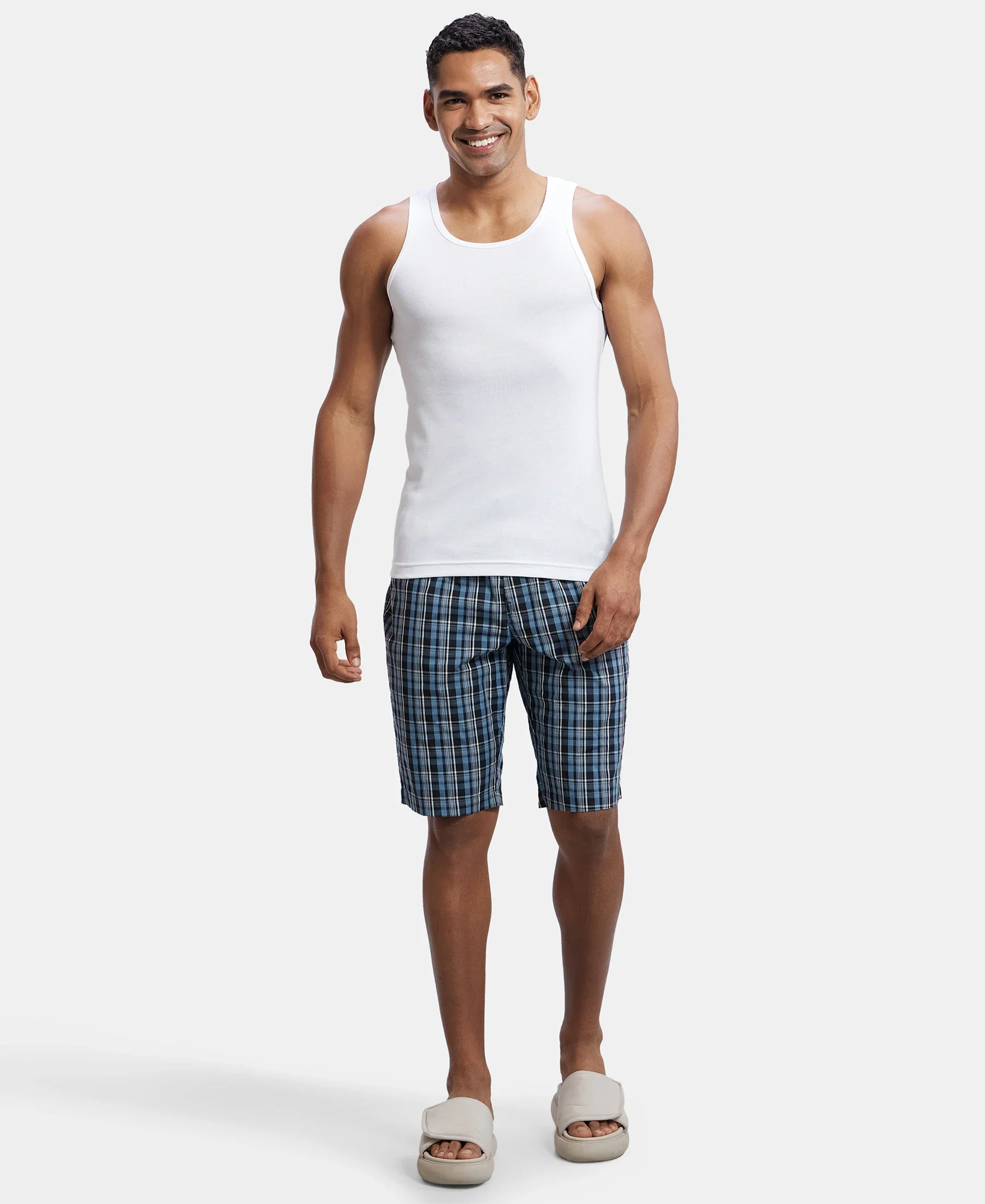 Super Combed Mercerized Cotton Woven Fabric Regular Fit Printed Bermuda with Side Pockets - Navy1 - Image 4