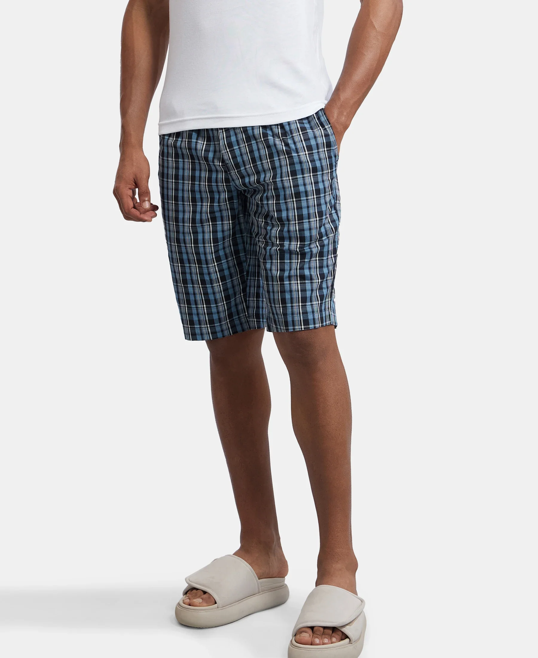 Super Combed Mercerized Cotton Woven Fabric Regular Fit Printed Bermuda with Side Pockets - Navy1 - Image 5