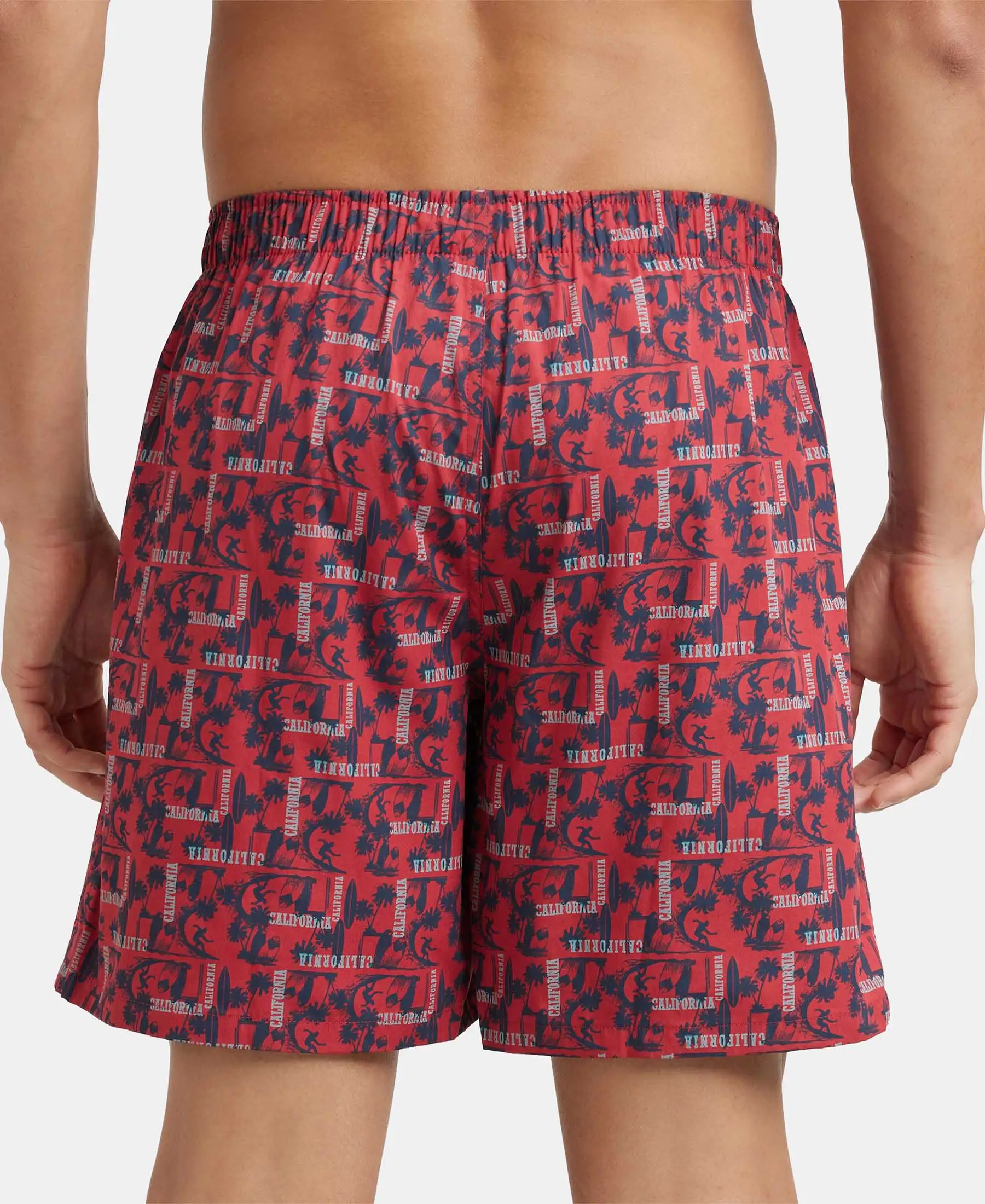 Super Combed Mercerized Cotton Woven Printed Boxer Shorts with Side Pockets - Brick Red - Image 5