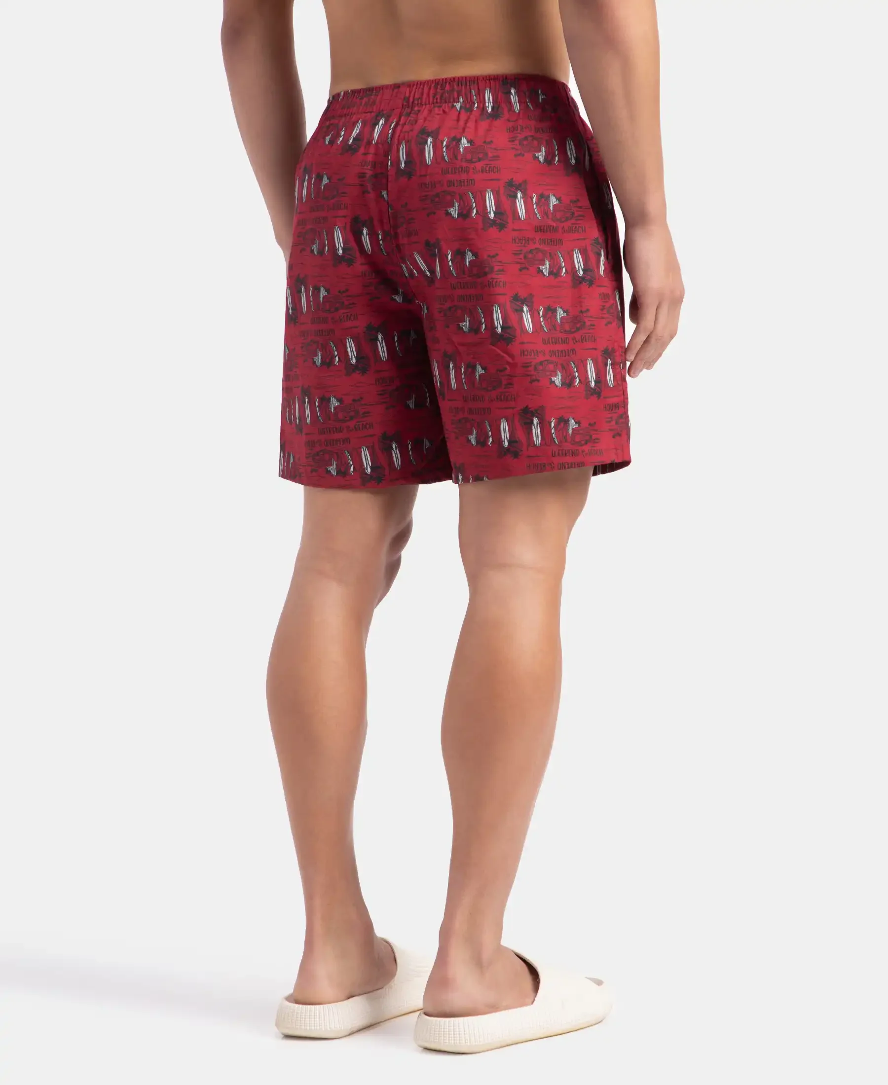 Super Combed Mercerized Cotton Woven Printed Boxer Shorts with Side Pockets - Karanda Red - Image 5