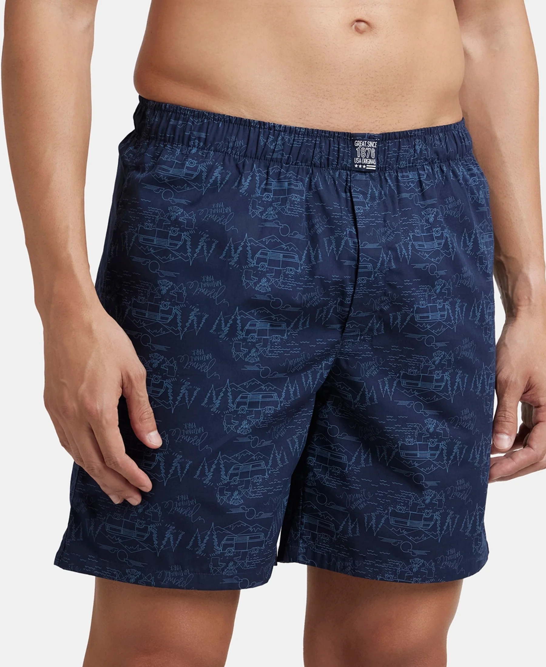 Super Combed Mercerized Cotton Woven Printed Boxer Shorts with Side Pockets - Navy & Burnt Olive (Pack of 2) - Image 6