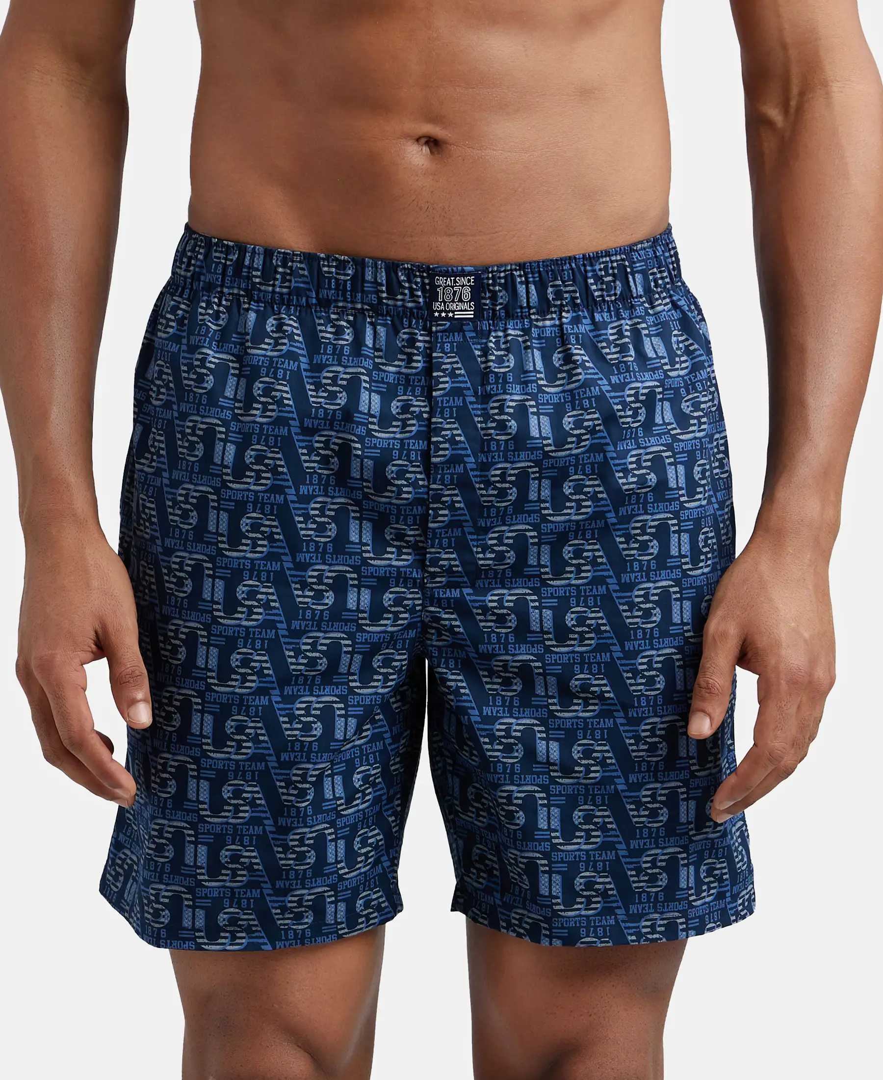 Super Combed Mercerized Cotton Woven Printed Boxer Shorts with Side Pockets - Navy Seaport Teal (Pack of 2) - Image 10