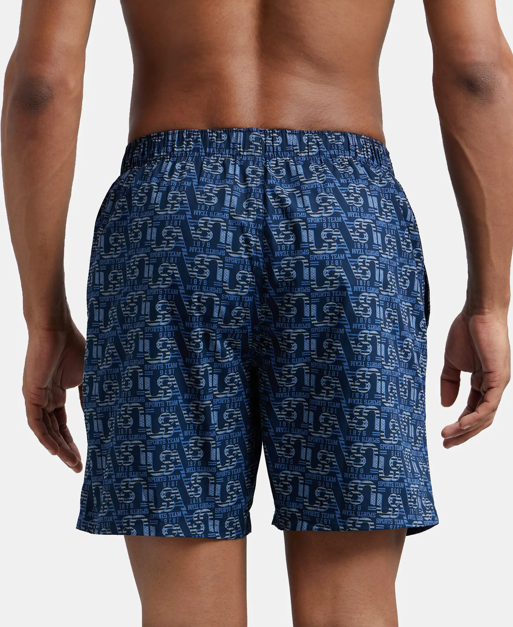 Super Combed Mercerized Cotton Woven Printed Boxer Shorts with Side Pockets - Navy Seaport Teal (Pack of 2) - Image 12