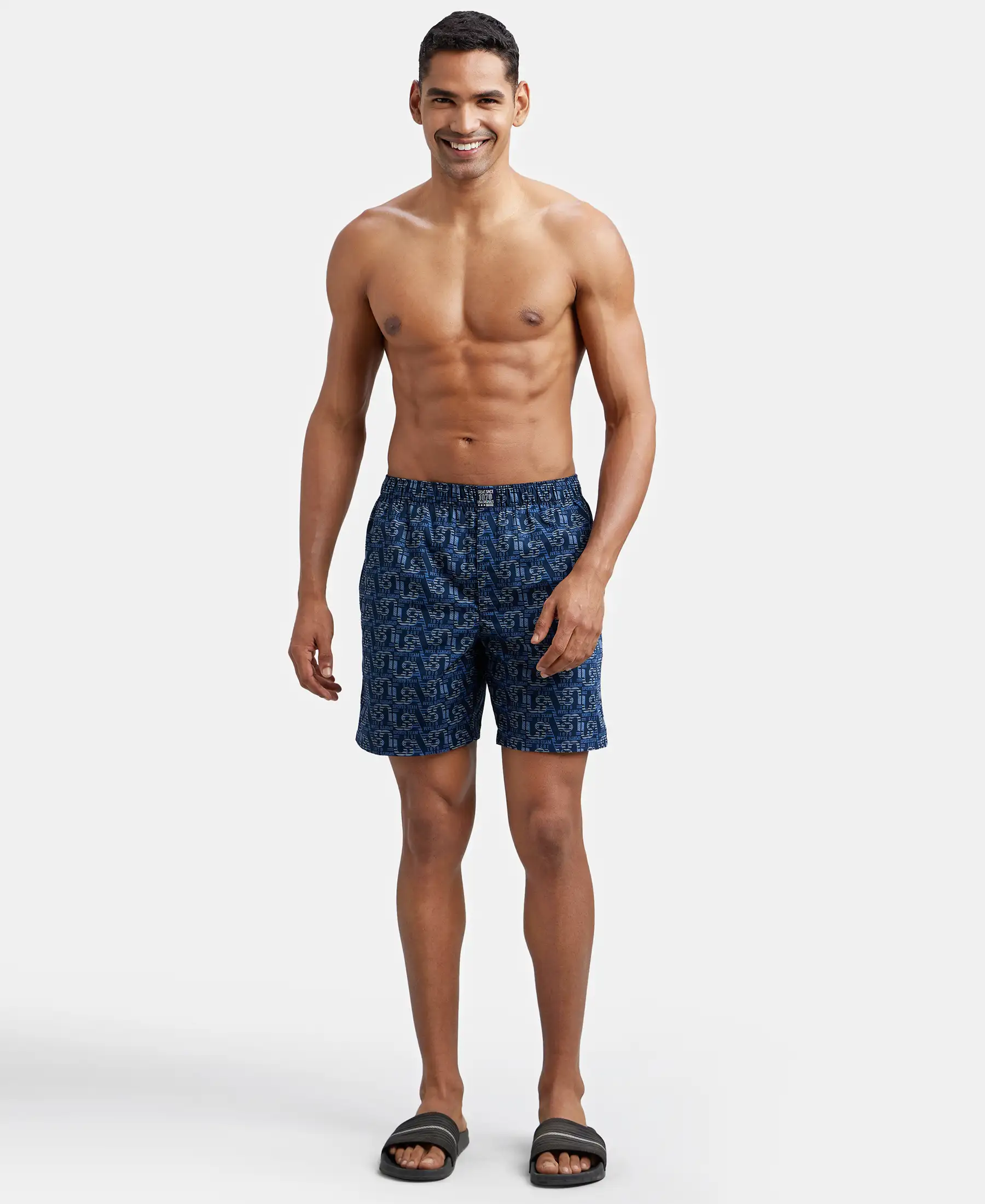 Super Combed Mercerized Cotton Woven Printed Boxer Shorts with Side Pockets - Navy Seaport Teal (Pack of 2) - Image 13